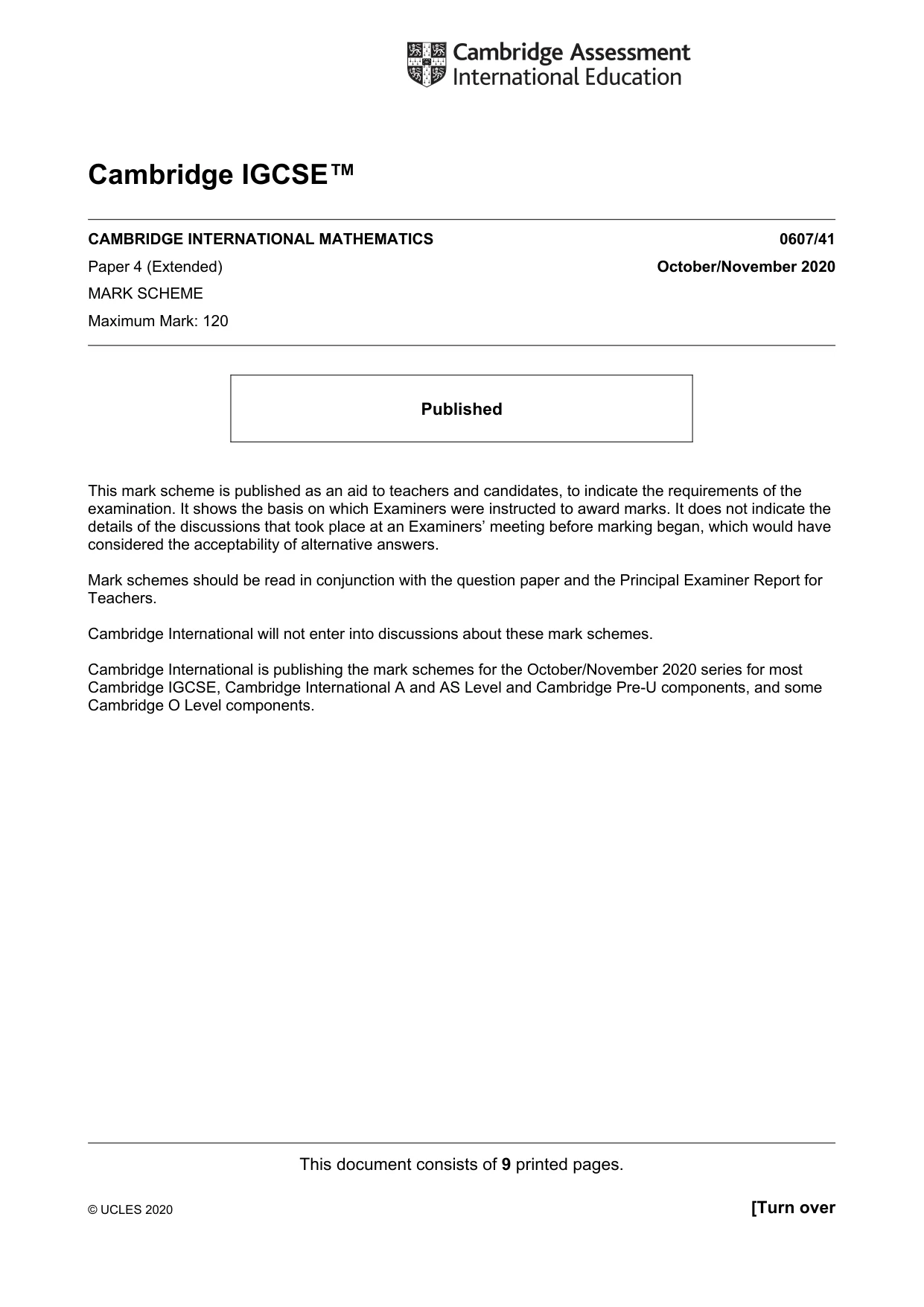 Mark scheme, page 1 of 9