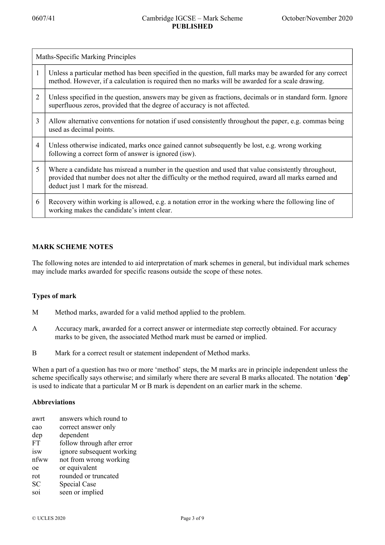 Mark scheme, page 3 of 9