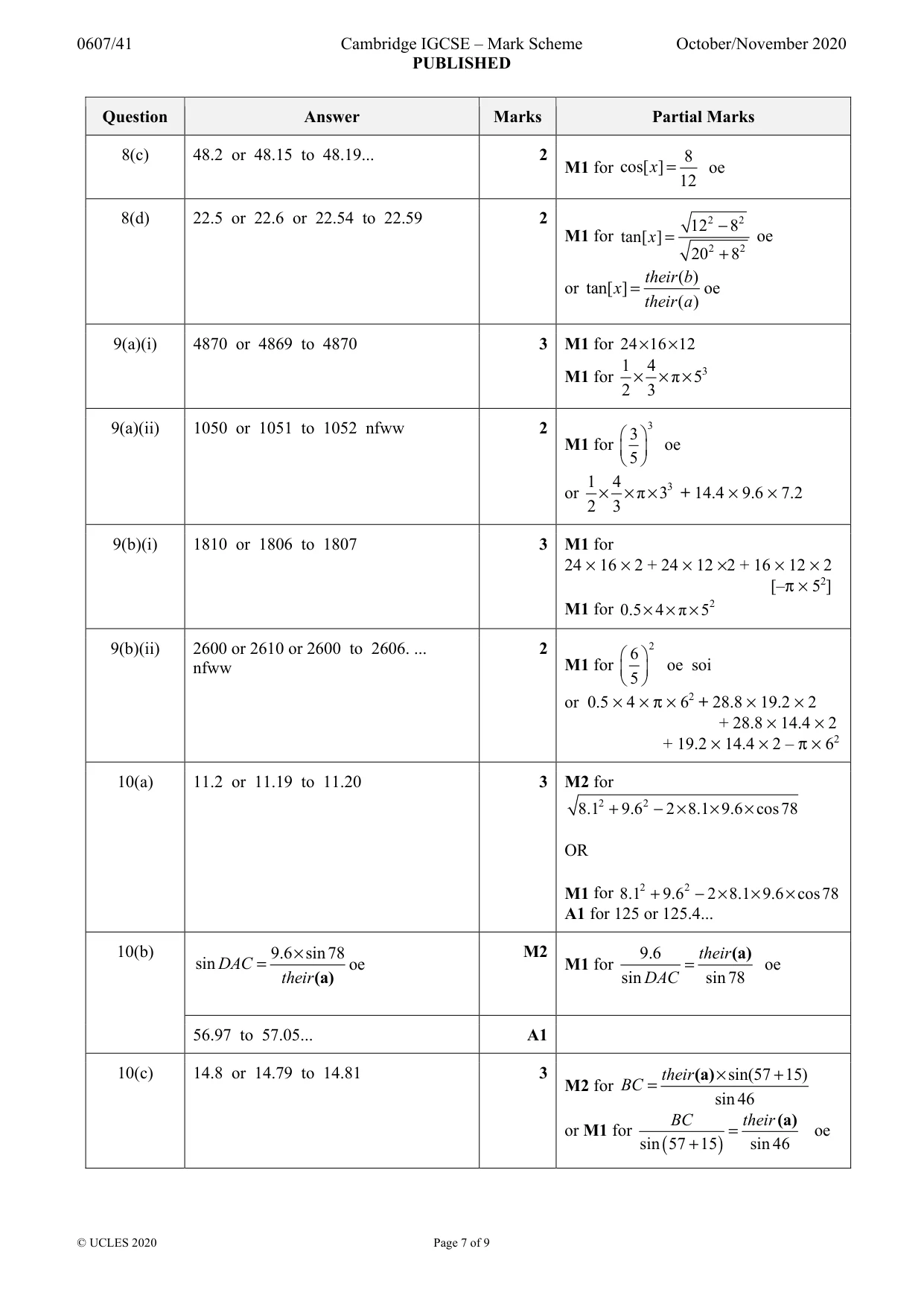 Mark scheme, page 7 of 9