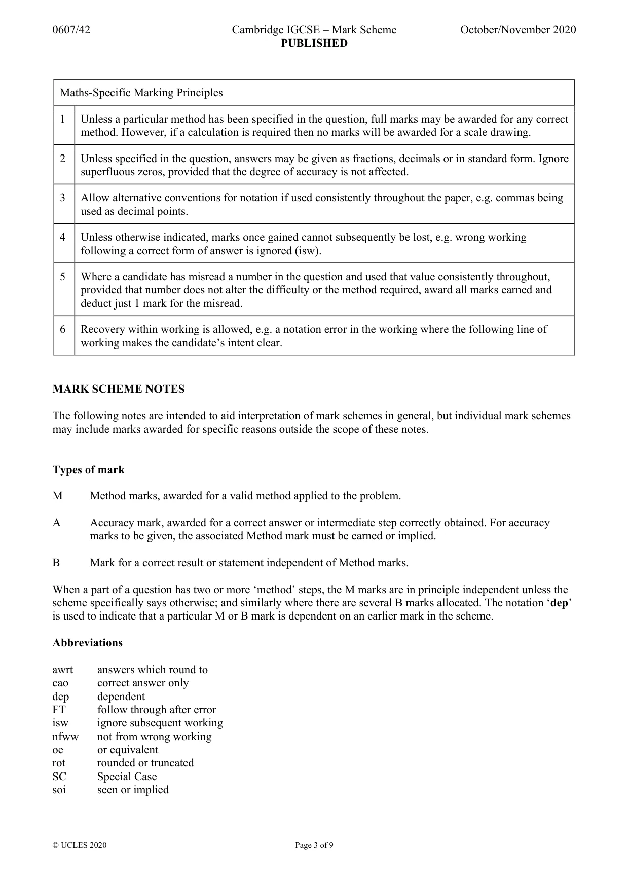 Mark scheme, page 3 of 9