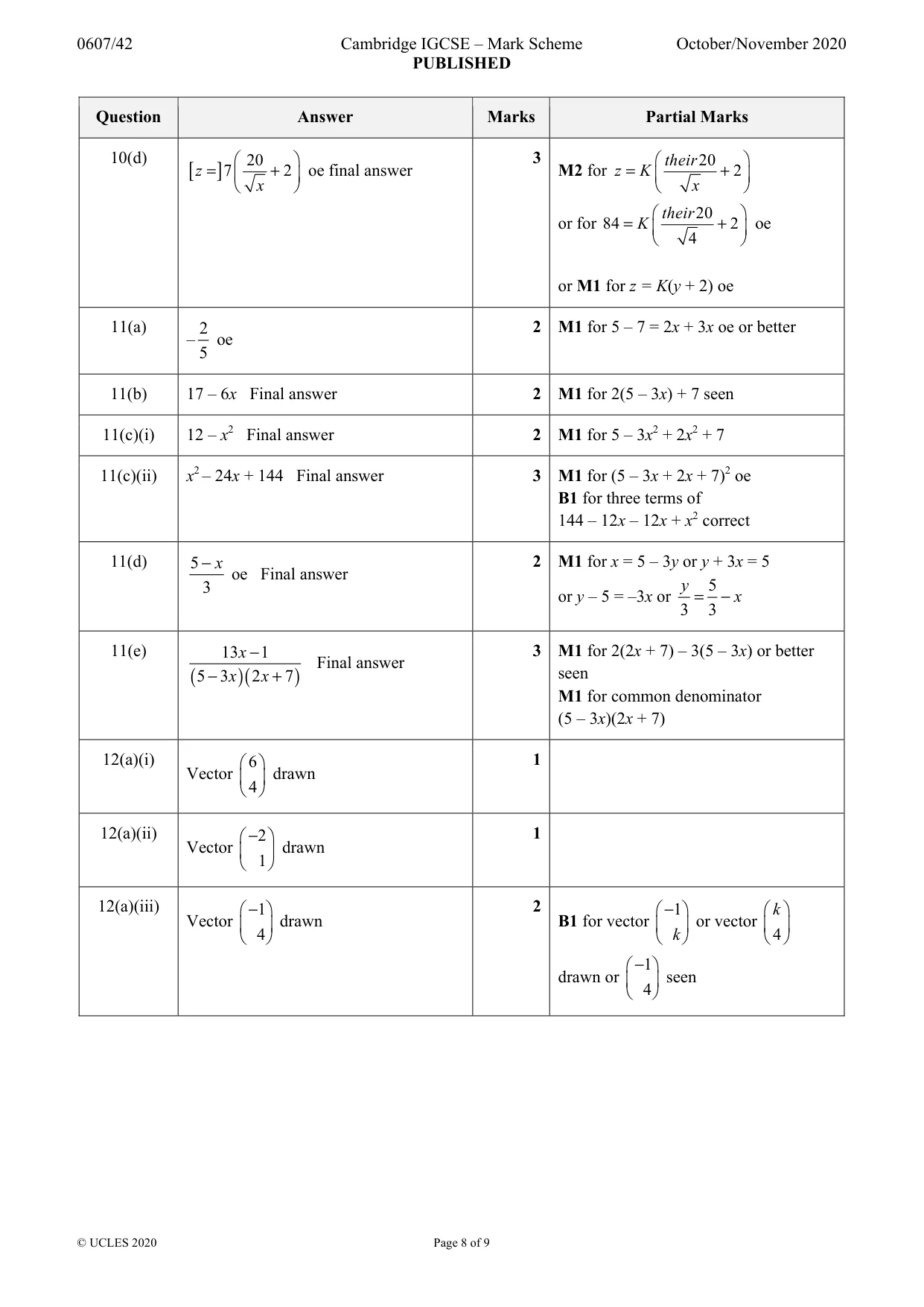 Mark scheme, page 8 of 9