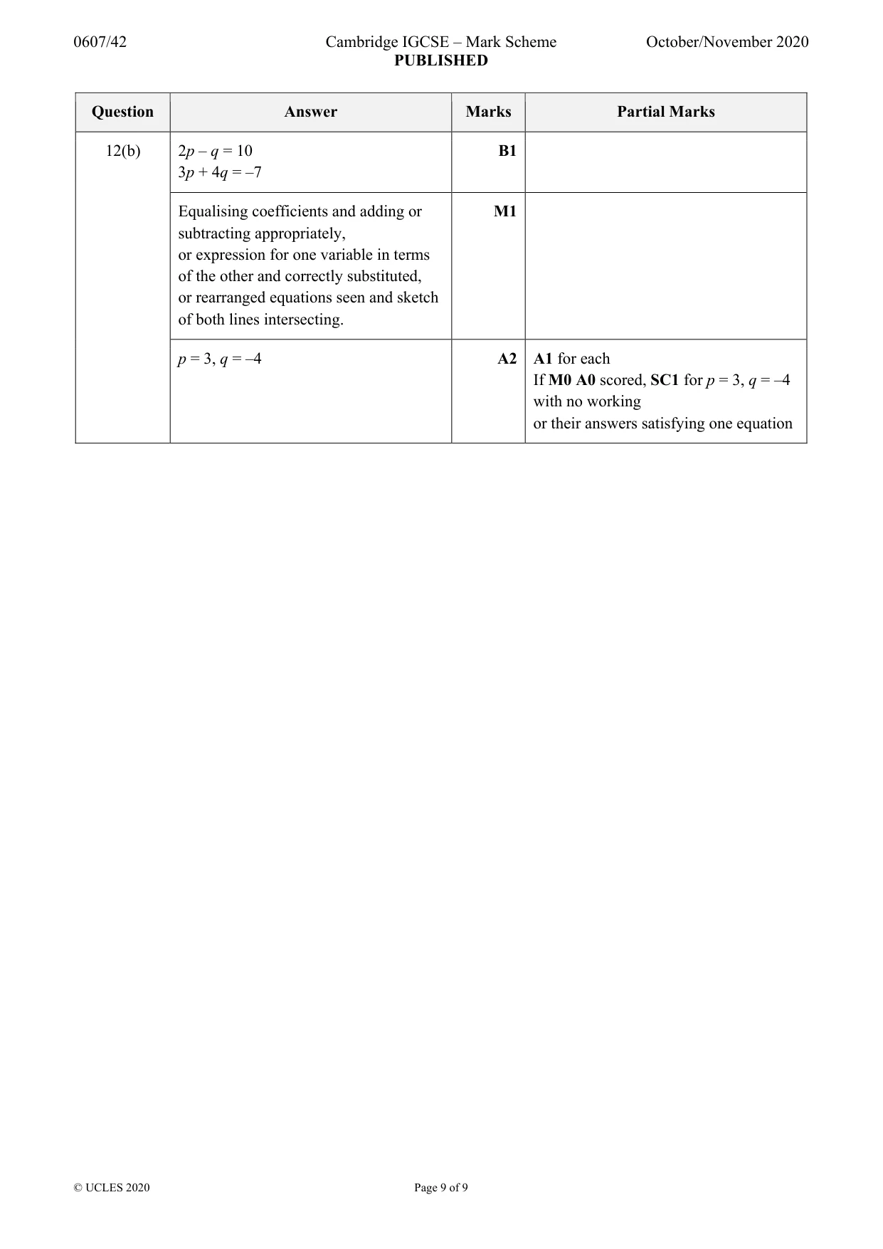 Mark scheme, page 9 of 9