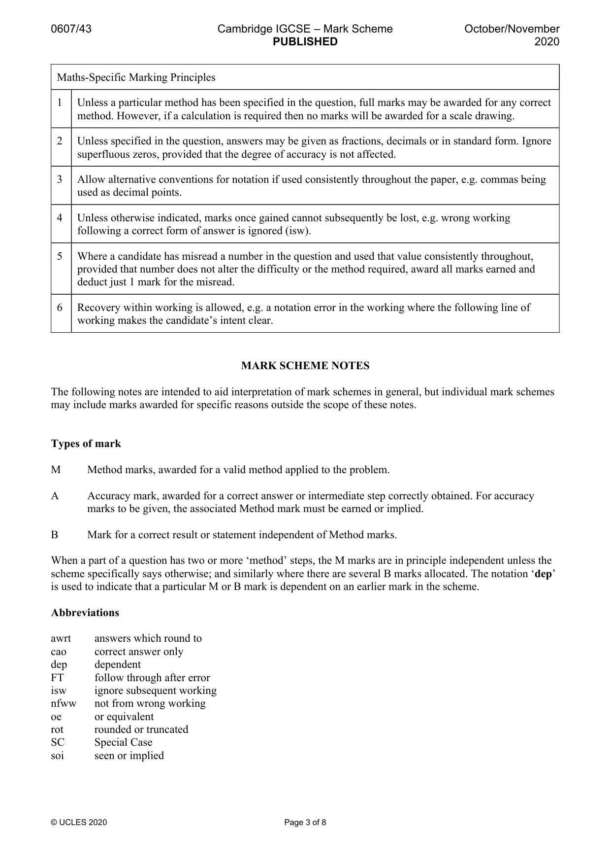 Mark scheme, page 3 of 8