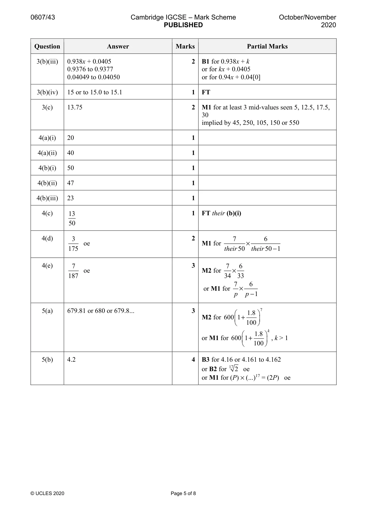 Mark scheme, page 5 of 8