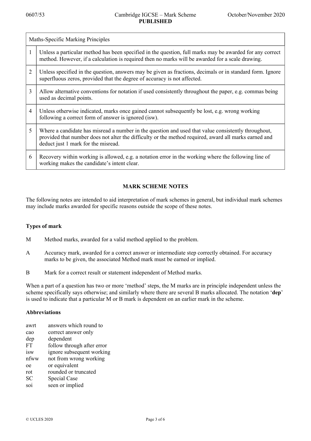 Mark scheme, page 3 of 6