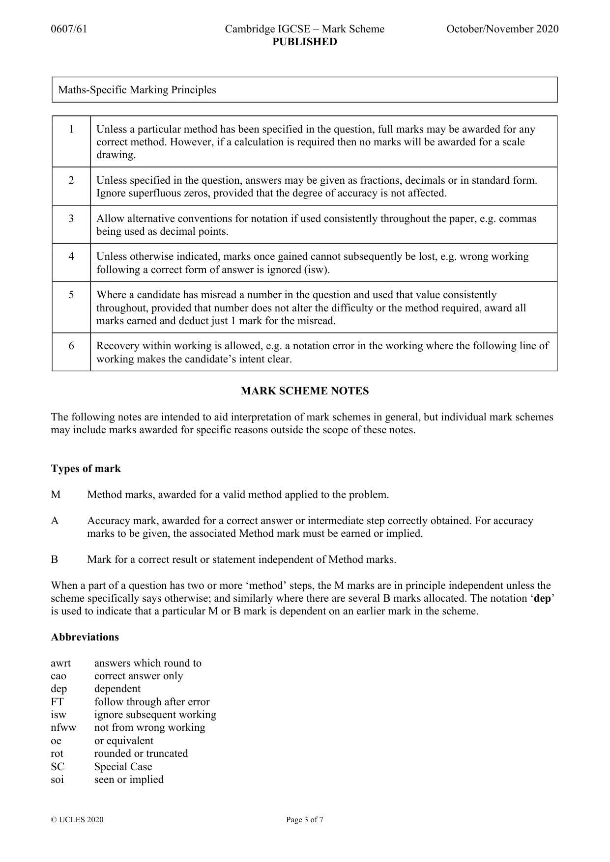 Mark scheme, page 3 of 7