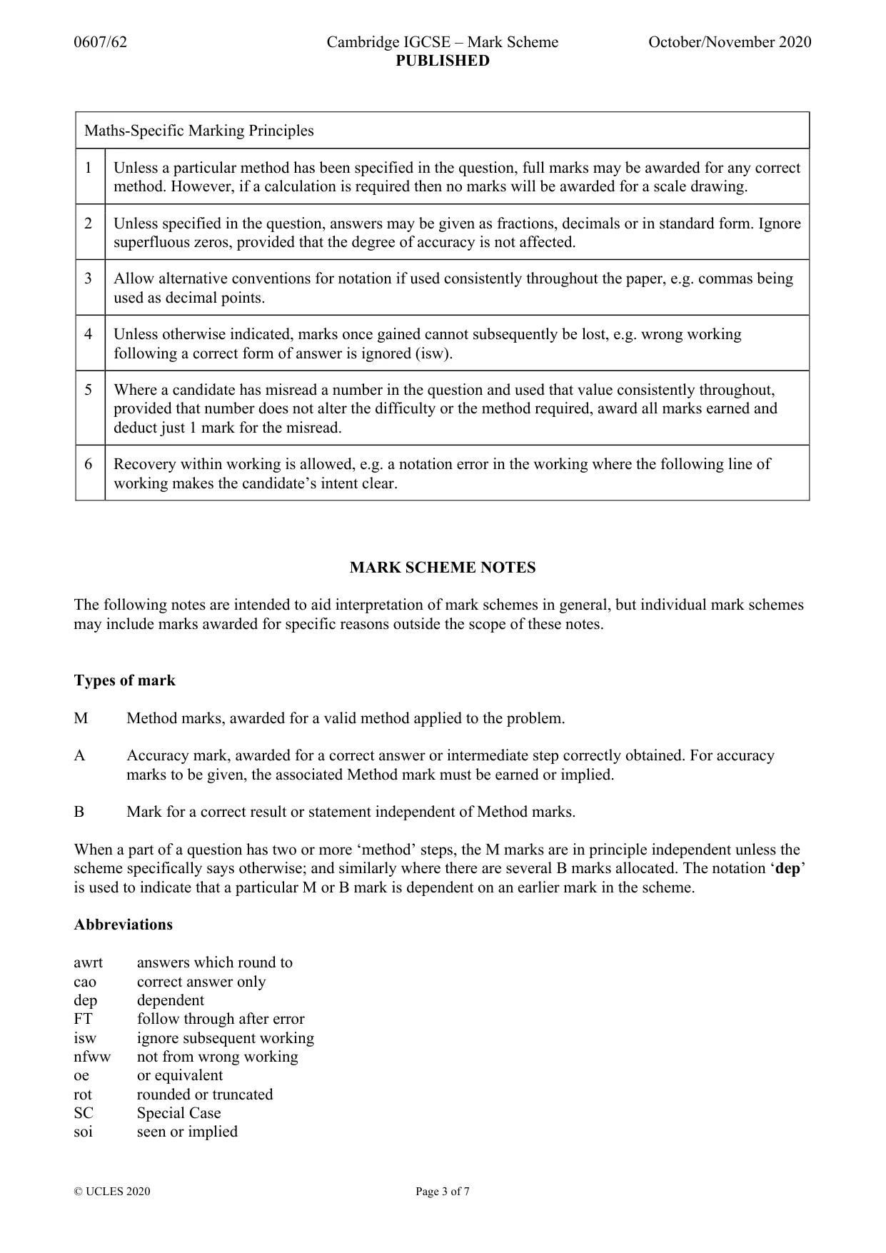Mark scheme, page 3 of 7