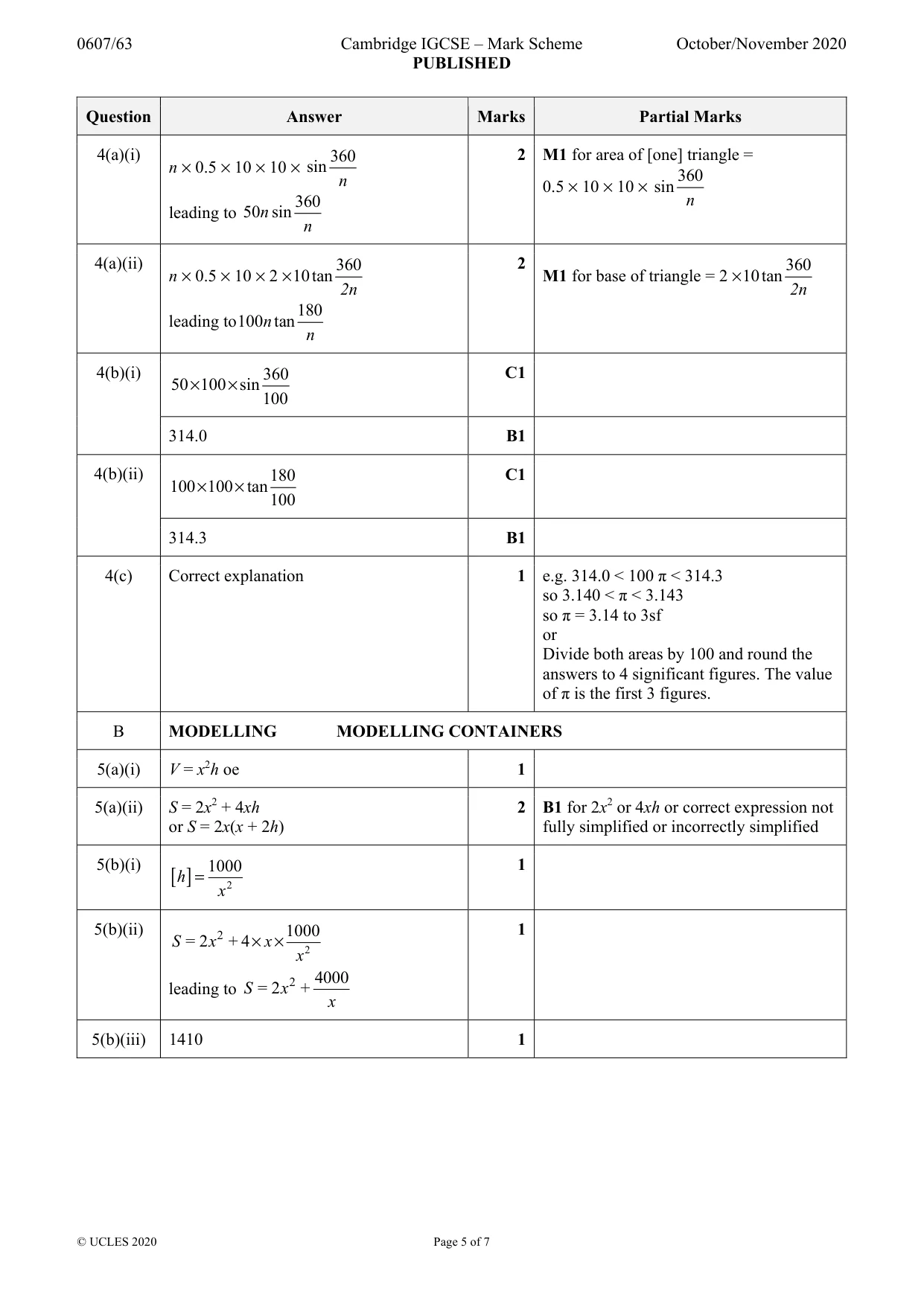 Mark scheme, page 5 of 7