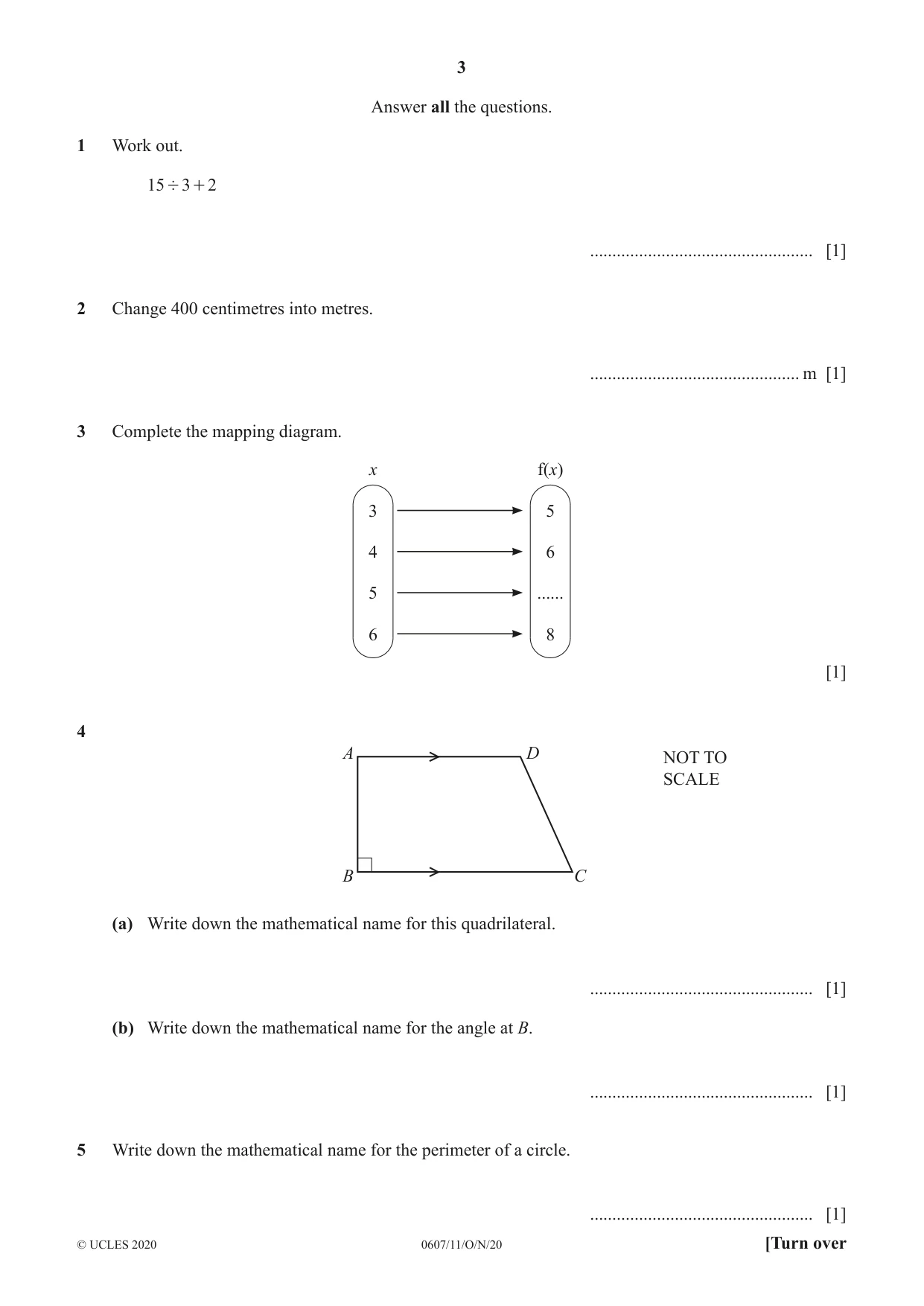 Cambridge IGCSE Mathematics - International 0607 2020 Oct/Nov Paper 1 · Variant 1 question paper, page 3 of 12