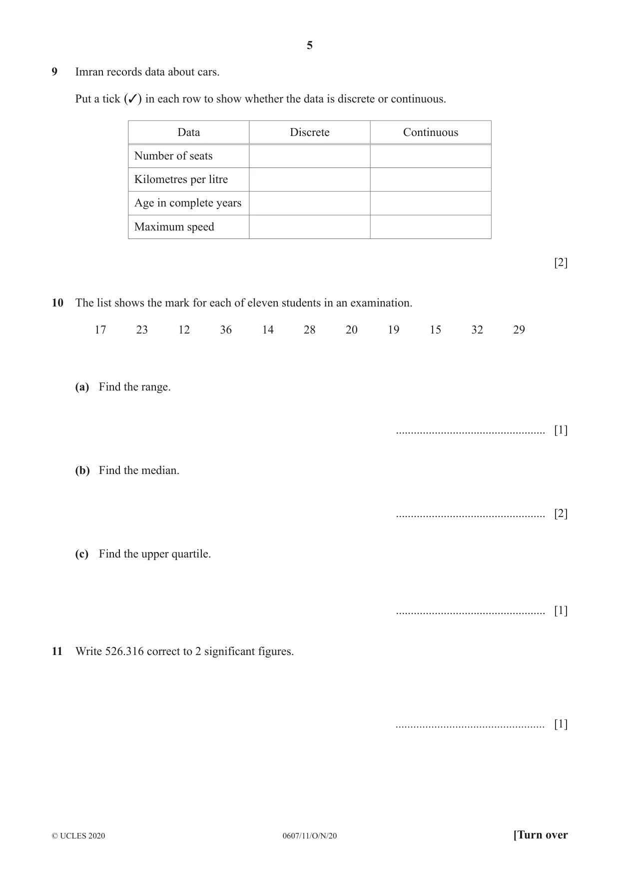 Cambridge IGCSE Mathematics - International 0607 2020 Oct/Nov Paper 1 · Variant 1 question paper, page 5 of 12