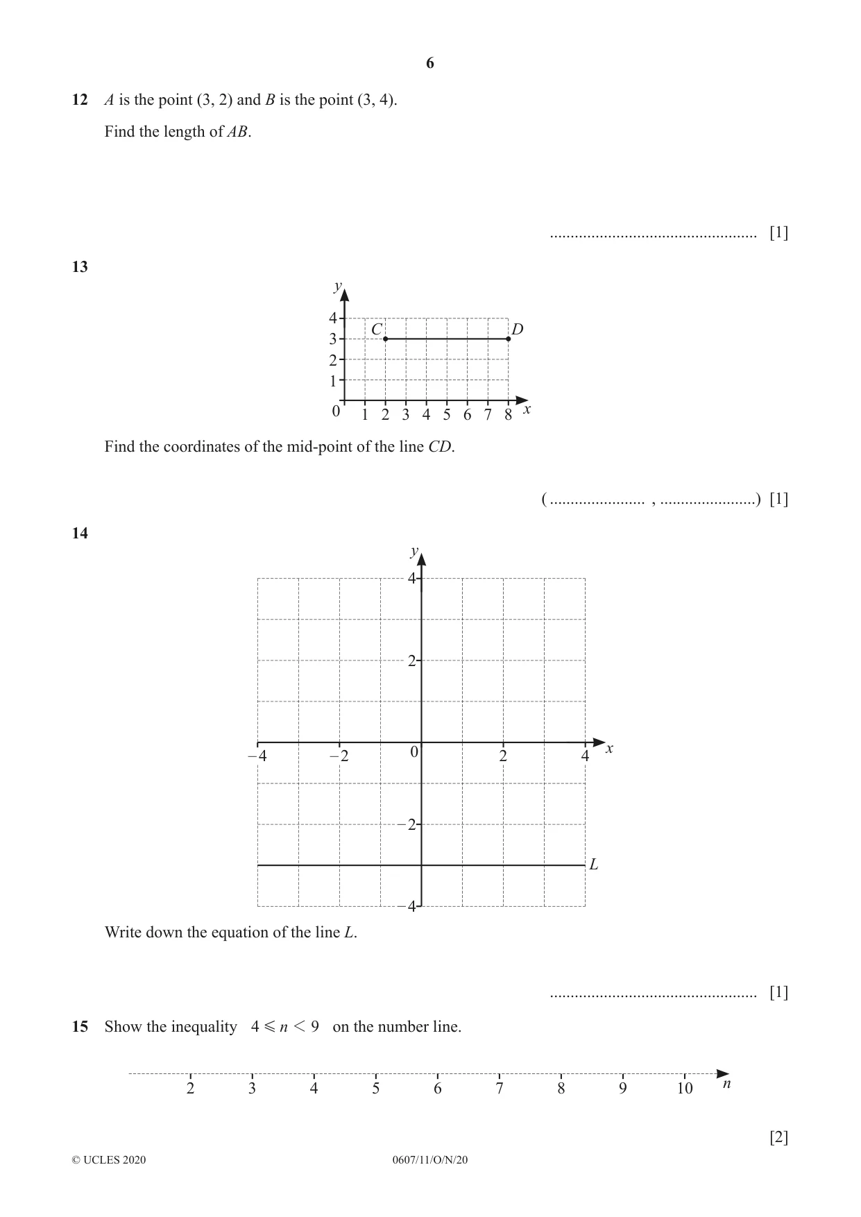 Cambridge IGCSE Mathematics - International 0607 2020 Oct/Nov Paper 1 · Variant 1 question paper, page 6 of 12