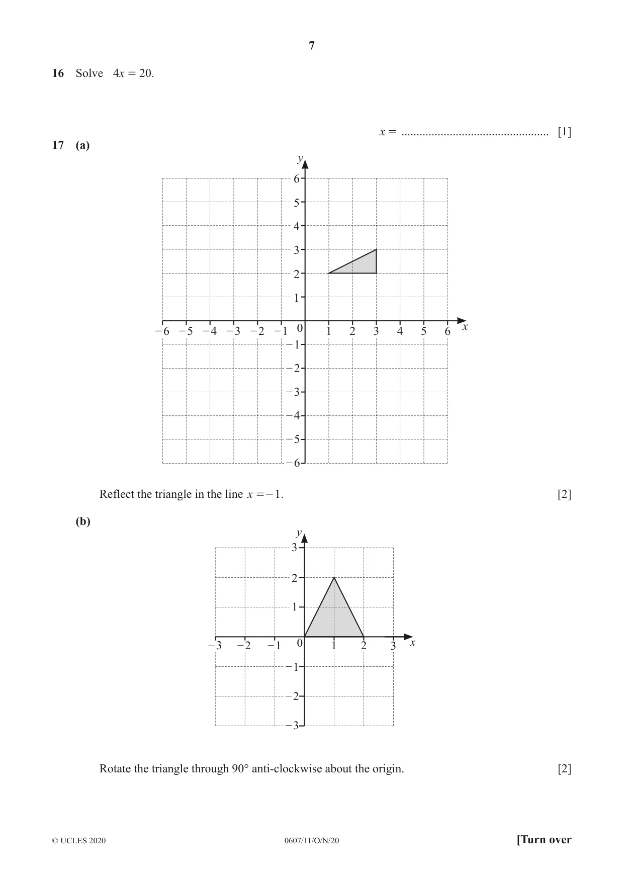 Cambridge IGCSE Mathematics - International 0607 2020 Oct/Nov Paper 1 · Variant 1 question paper, page 7 of 12