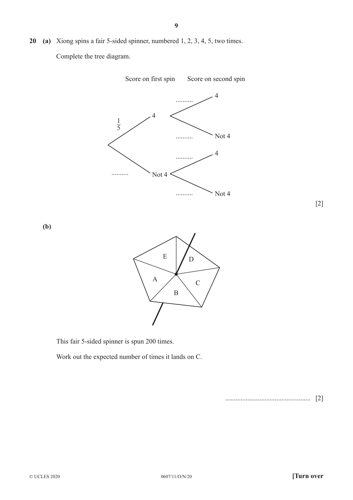Cambridge IGCSE Mathematics - International 0607 2020 Oct/Nov Paper 1 · Variant 1 question paper, page 9 of 12
