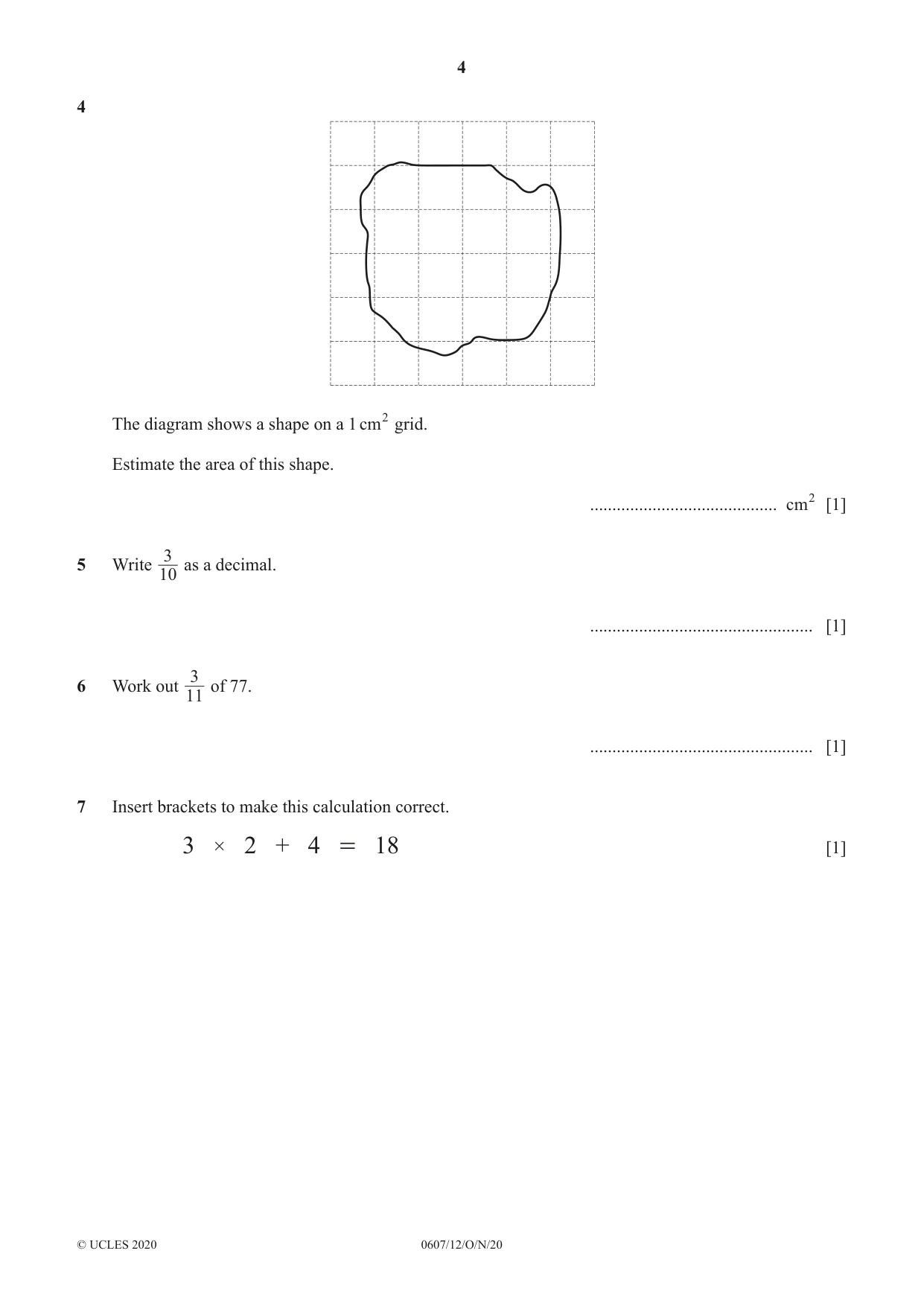Cambridge IGCSE Mathematics - International 0607 2020 Oct/Nov Paper 1 · Variant 2 question paper, page 4 of 12