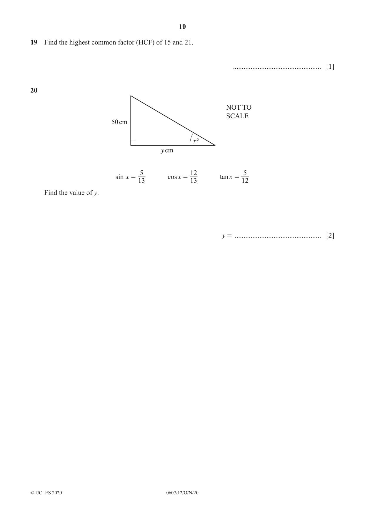 Cambridge IGCSE Mathematics - International 0607 2020 Oct/Nov Paper 1 · Variant 2 question paper, page 10 of 12