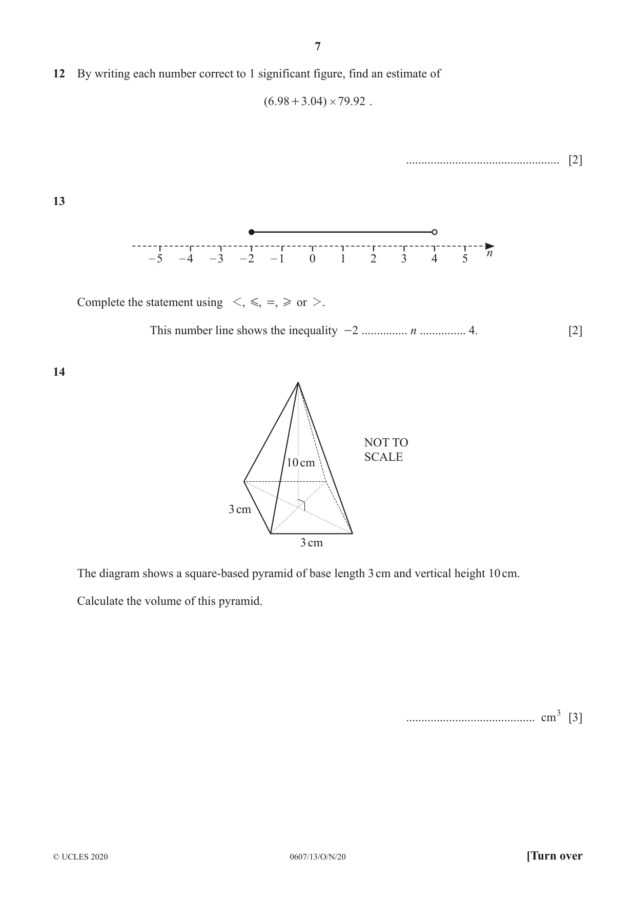 Cambridge IGCSE Mathematics - International 0607 2020 Oct/Nov Paper 1 · Variant 3 question paper, page 7 of 12
