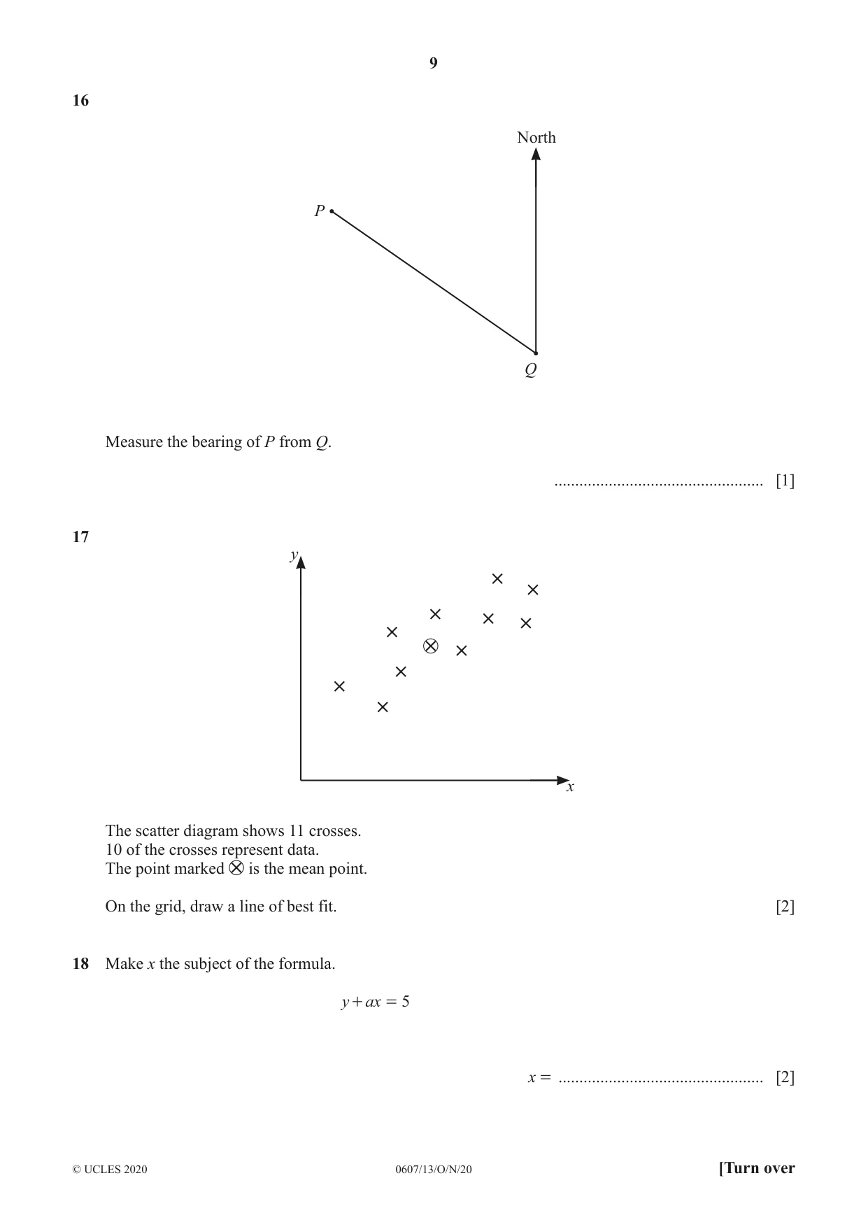 Cambridge IGCSE Mathematics - International 0607 2020 Oct/Nov Paper 1 · Variant 3 question paper, page 9 of 12