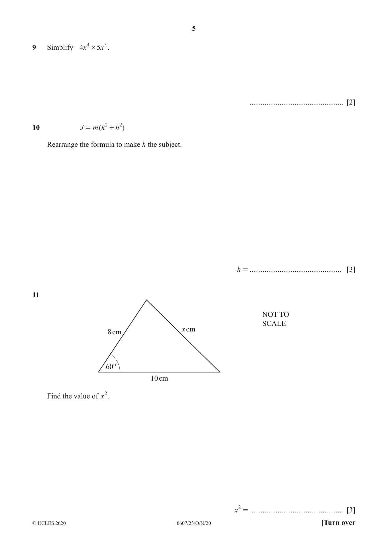 Cambridge IGCSE Mathematics - International 0607 2020 Oct/Nov Paper 2 · Variant 3 question paper, page 5 of 8