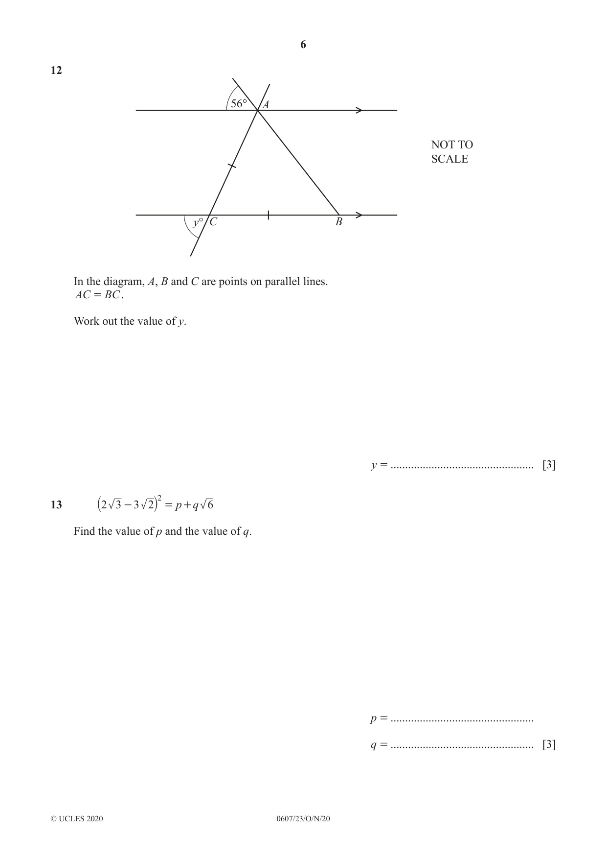 Cambridge IGCSE Mathematics - International 0607 2020 Oct/Nov Paper 2 · Variant 3 question paper, page 6 of 8