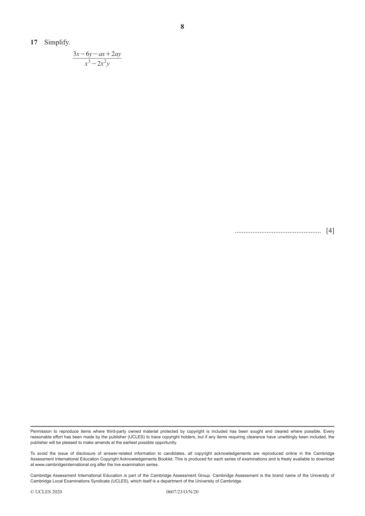 Cambridge IGCSE Mathematics - International 0607 2020 Oct/Nov Paper 2 · Variant 3 question paper, page 8 of 8