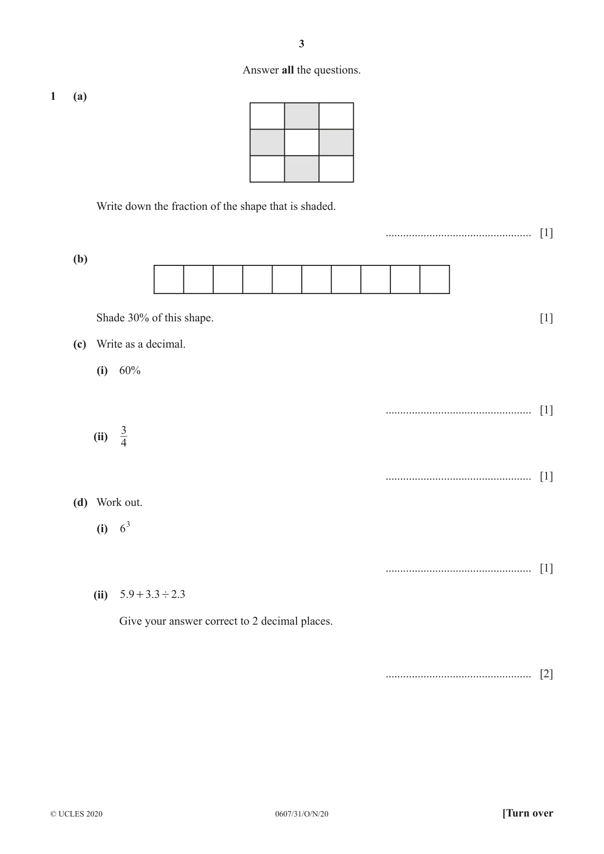 Cambridge IGCSE Mathematics - International 0607 2020 Oct/Nov Paper 3 · Variant 1 question paper, page 3 of 20
