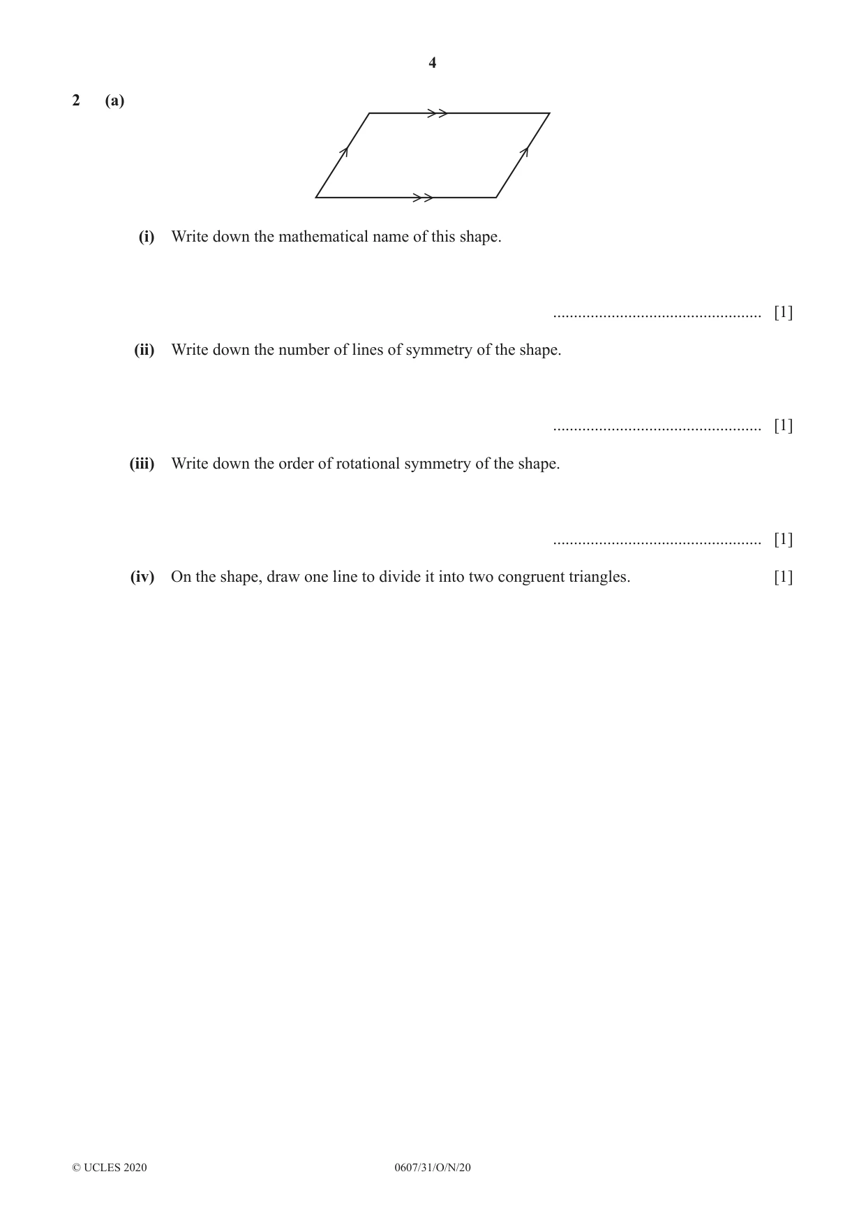 Cambridge IGCSE Mathematics - International 0607 2020 Oct/Nov Paper 3 · Variant 1 question paper, page 4 of 20