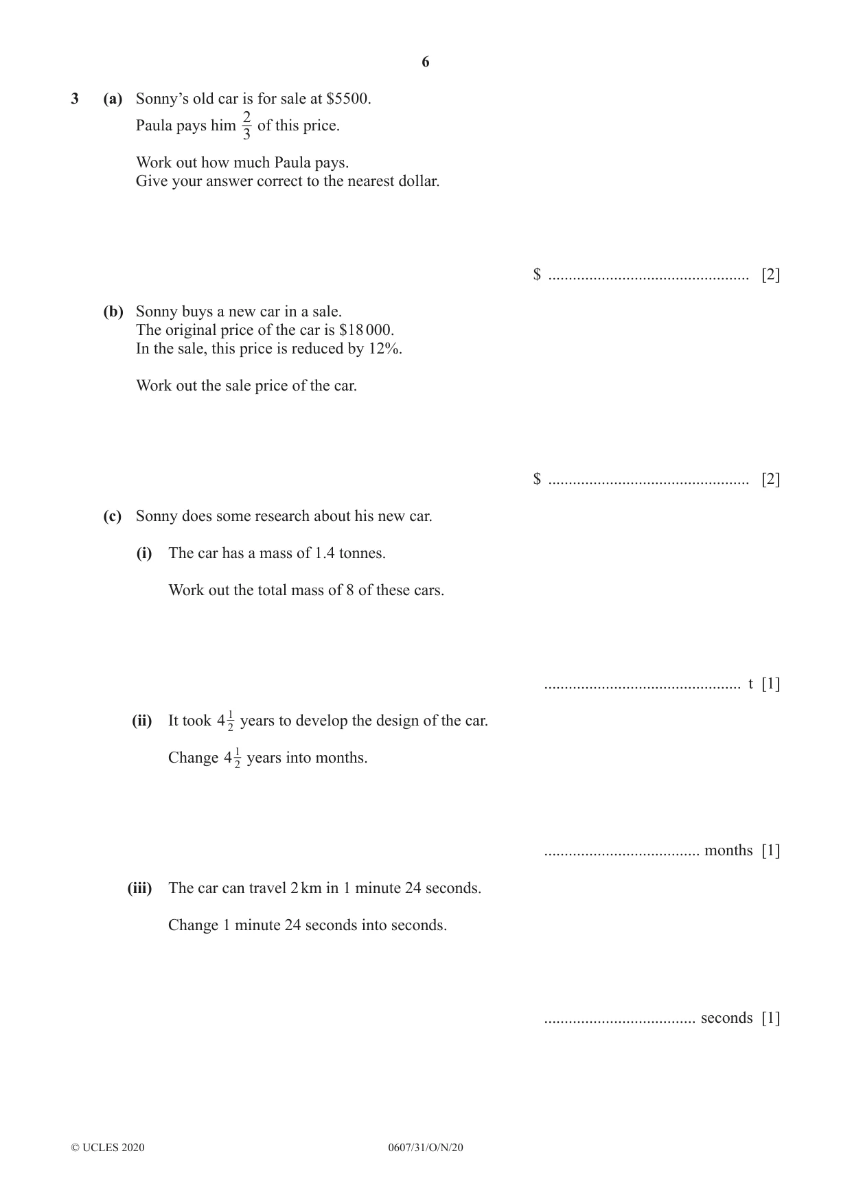 Cambridge IGCSE Mathematics - International 0607 2020 Oct/Nov Paper 3 · Variant 1 question paper, page 6 of 20