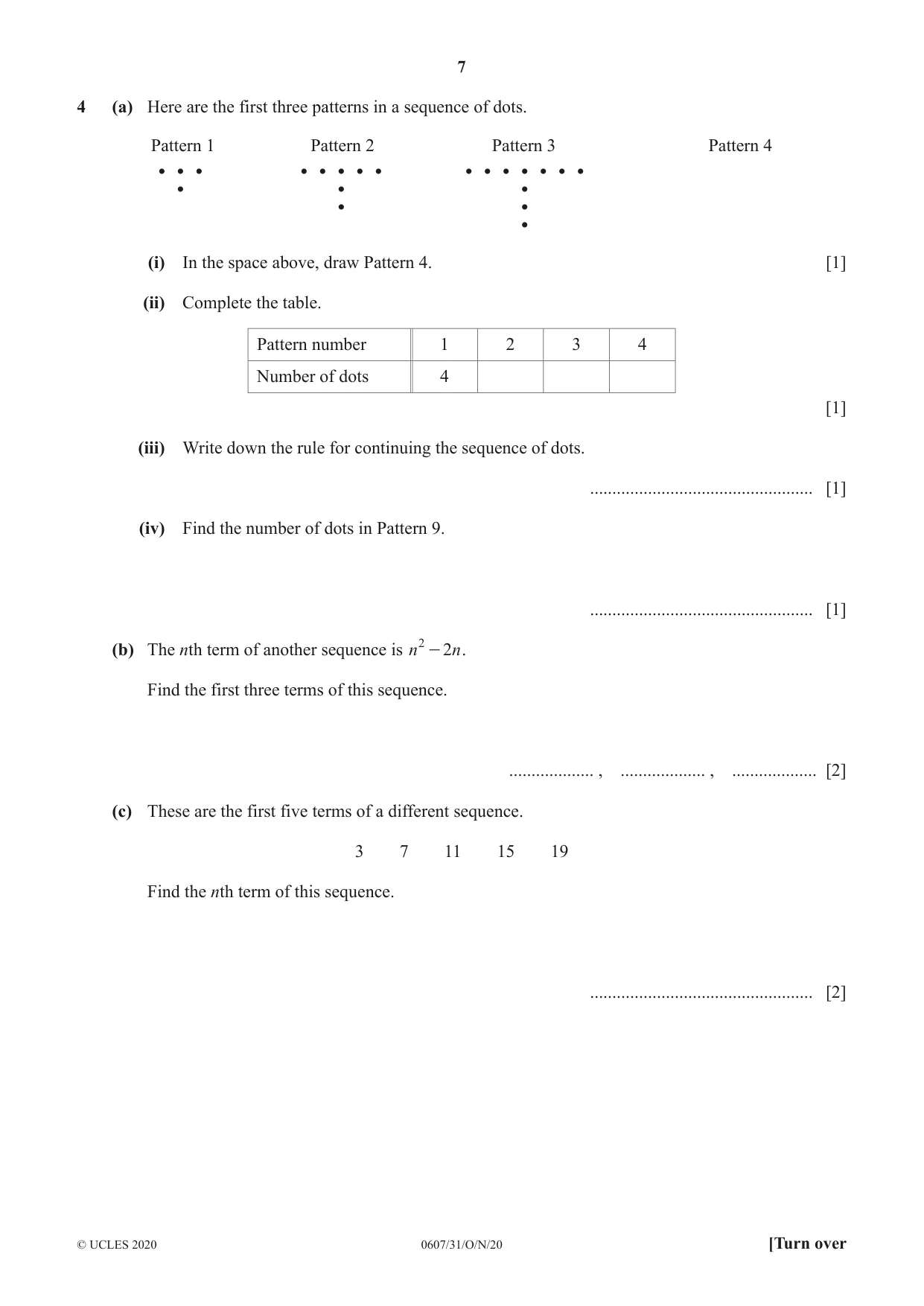 Cambridge IGCSE Mathematics - International 0607 2020 Oct/Nov Paper 3 · Variant 1 question paper, page 7 of 20