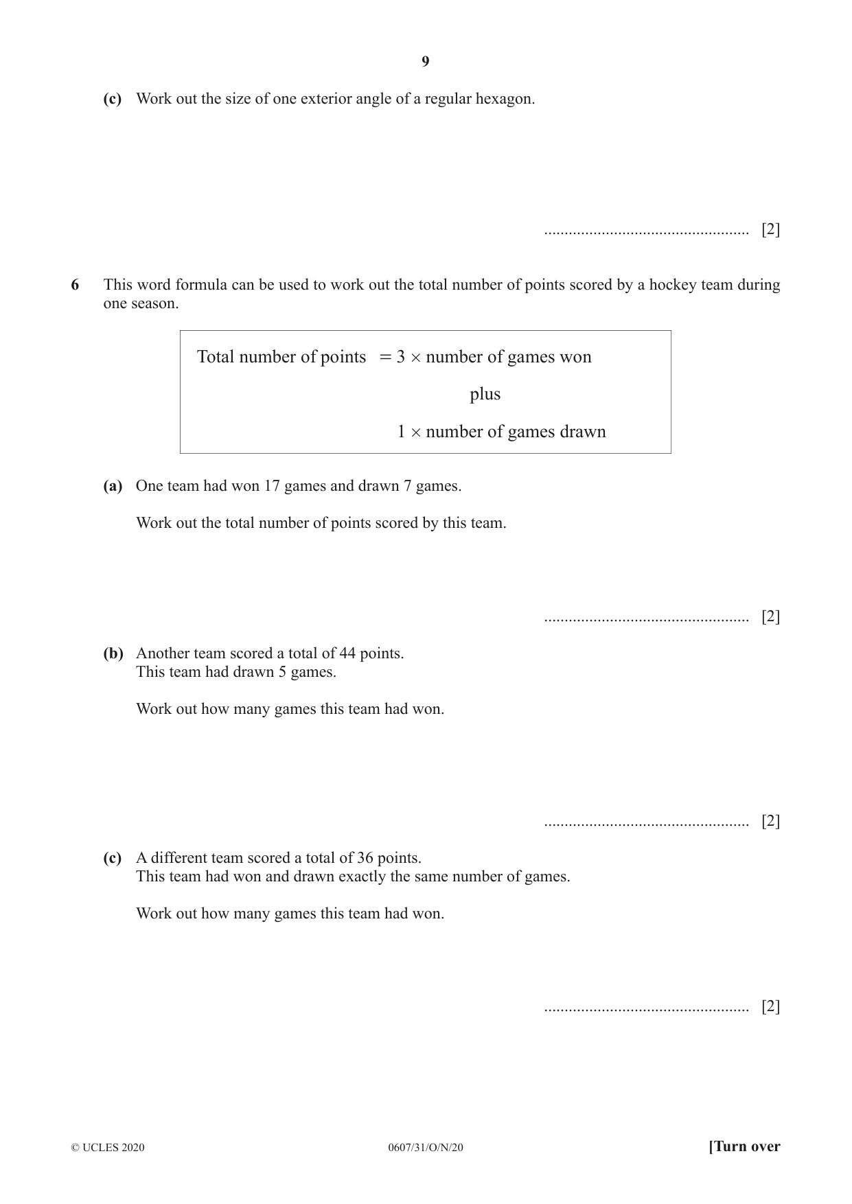 Cambridge IGCSE Mathematics - International 0607 2020 Oct/Nov Paper 3 · Variant 1 question paper, page 9 of 20