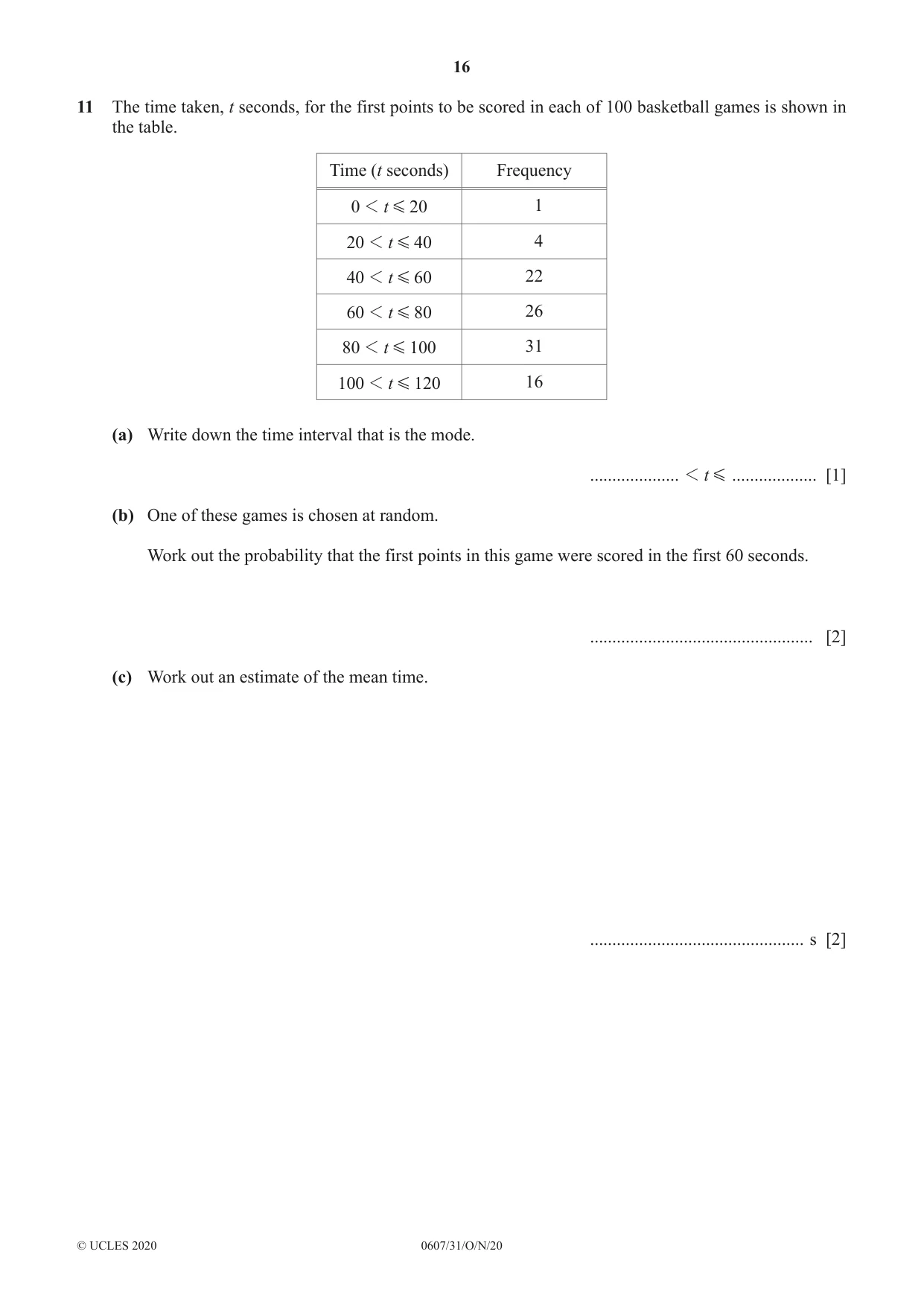 Cambridge IGCSE Mathematics - International 0607 2020 Oct/Nov Paper 3 · Variant 1 question paper, page 16 of 20