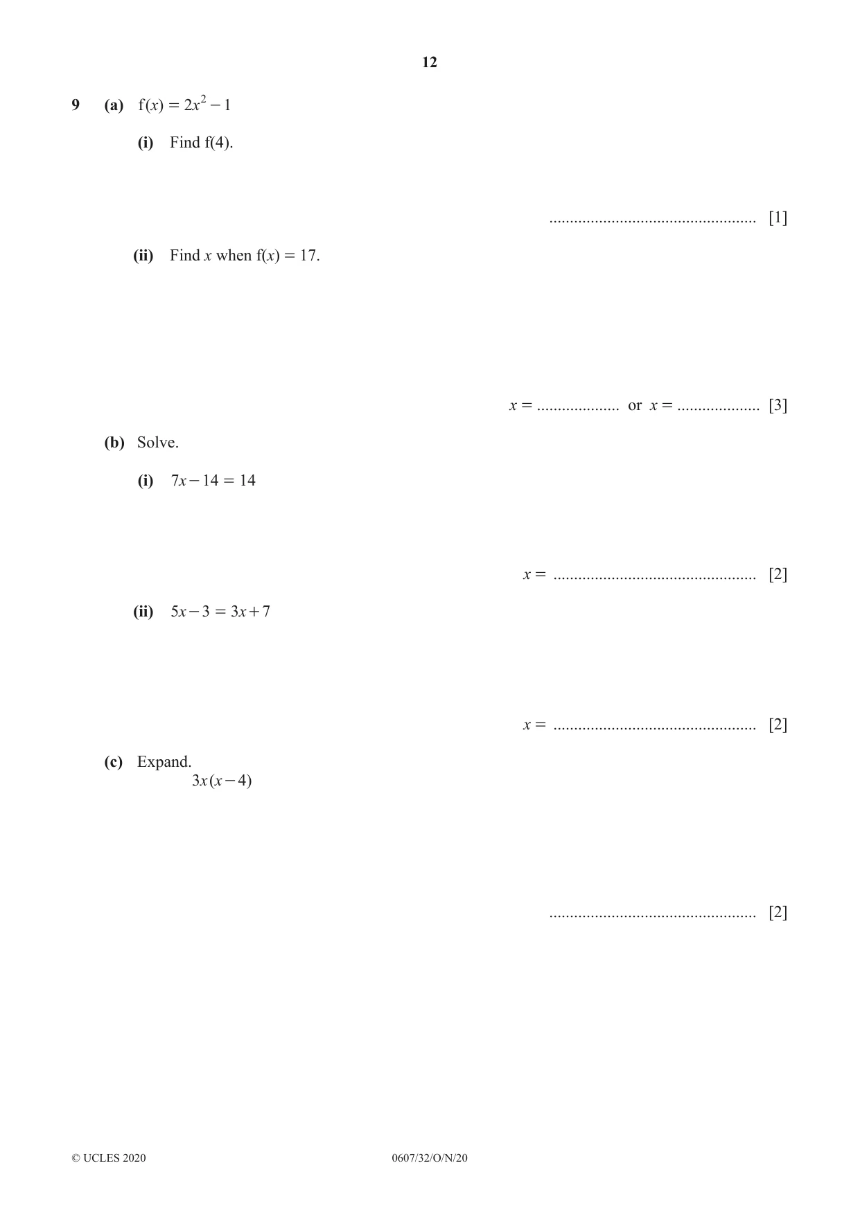 Cambridge IGCSE Mathematics - International 0607 2020 Oct/Nov Paper 3 · Variant 2 question paper, page 12 of 16