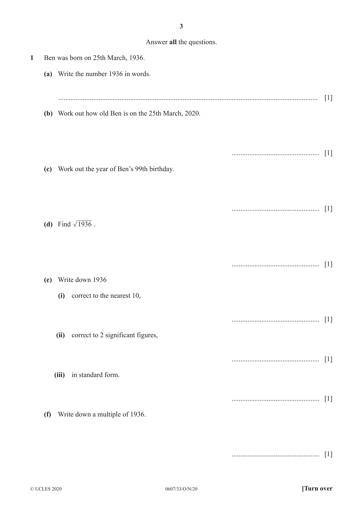 Cambridge IGCSE Mathematics - International 0607 2020 Oct/Nov Paper 3 · Variant 3 question paper, page 3 of 16