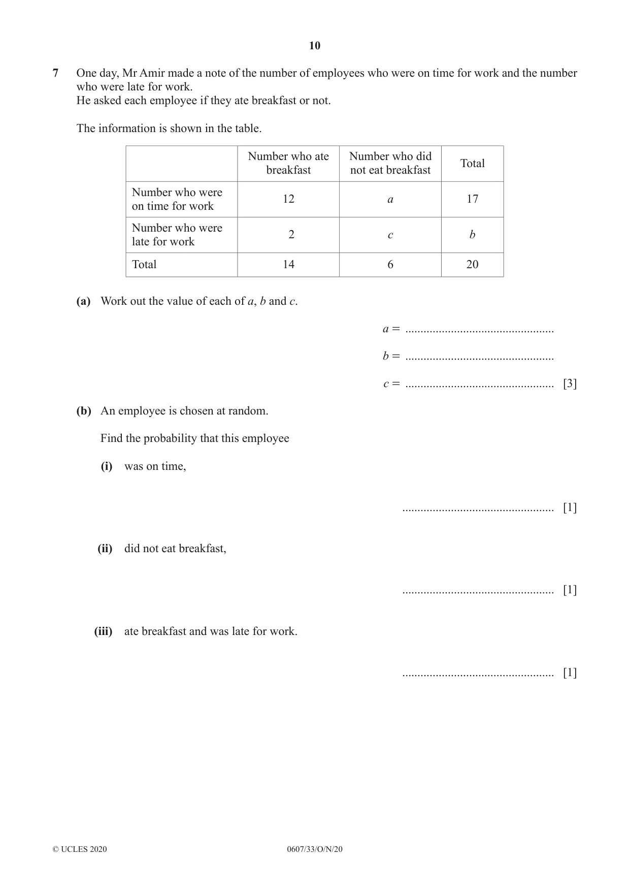 Cambridge IGCSE Mathematics - International 0607 2020 Oct/Nov Paper 3 · Variant 3 question paper, page 10 of 16