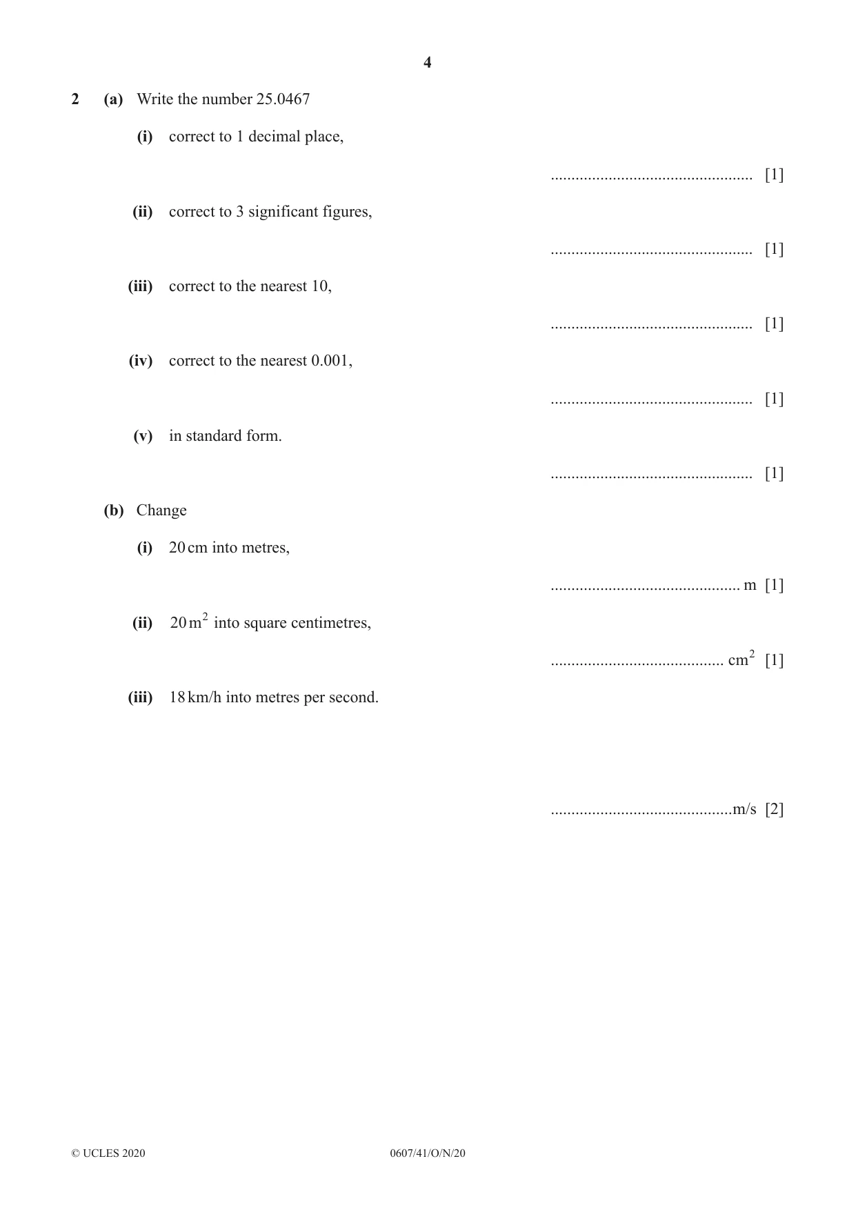 Cambridge IGCSE Mathematics - International 0607 2020 Oct/Nov Paper 4 · Variant 1 question paper, page 4 of 20