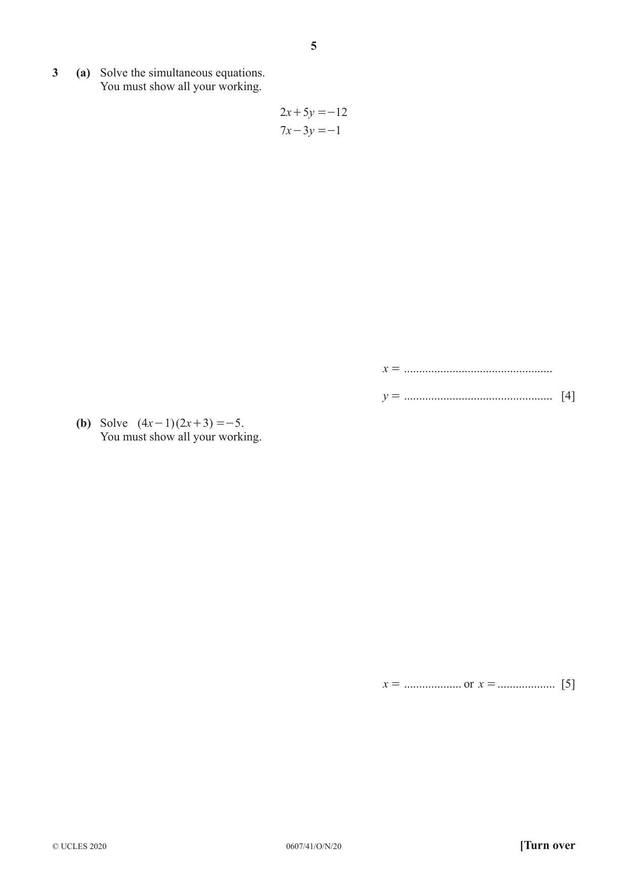 Cambridge IGCSE Mathematics - International 0607 2020 Oct/Nov Paper 4 · Variant 1 question paper, page 5 of 20