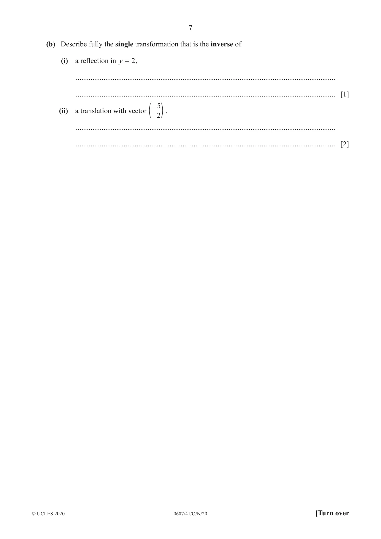 Cambridge IGCSE Mathematics - International 0607 2020 Oct/Nov Paper 4 · Variant 1 question paper, page 7 of 20