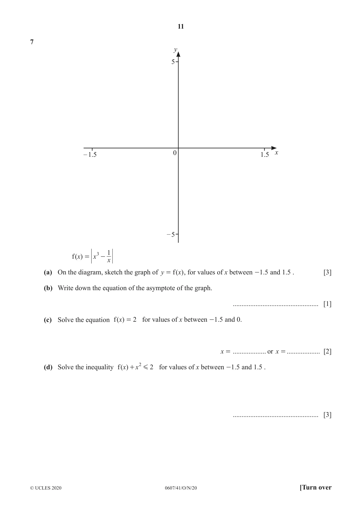 Cambridge IGCSE Mathematics - International 0607 2020 Oct/Nov Paper 4 · Variant 1 question paper, page 11 of 20