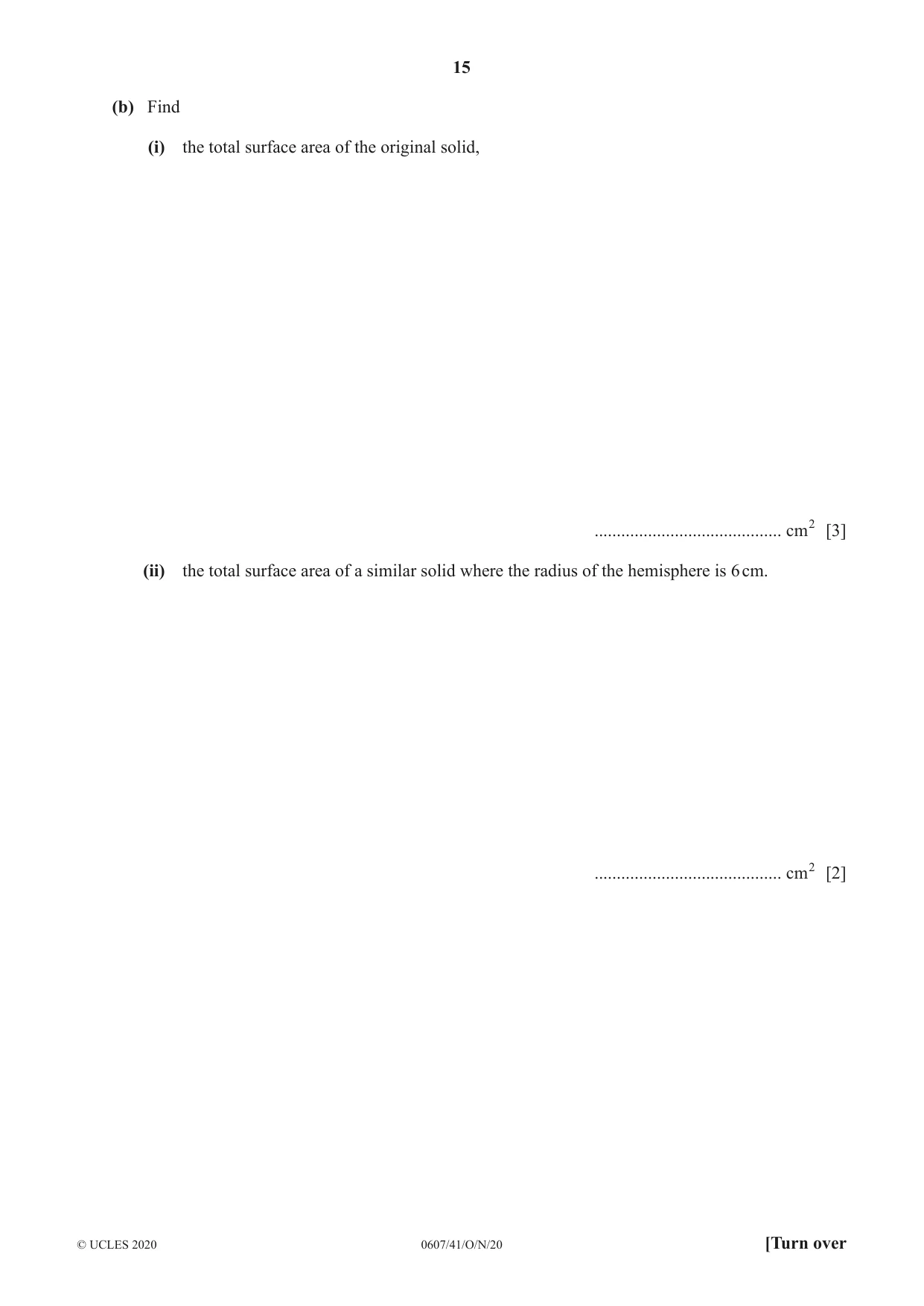 Cambridge IGCSE Mathematics - International 0607 2020 Oct/Nov Paper 4 · Variant 1 question paper, page 15 of 20