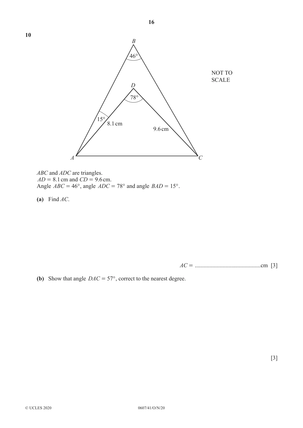 Cambridge IGCSE Mathematics - International 0607 2020 Oct/Nov Paper 4 · Variant 1 question paper, page 16 of 20
