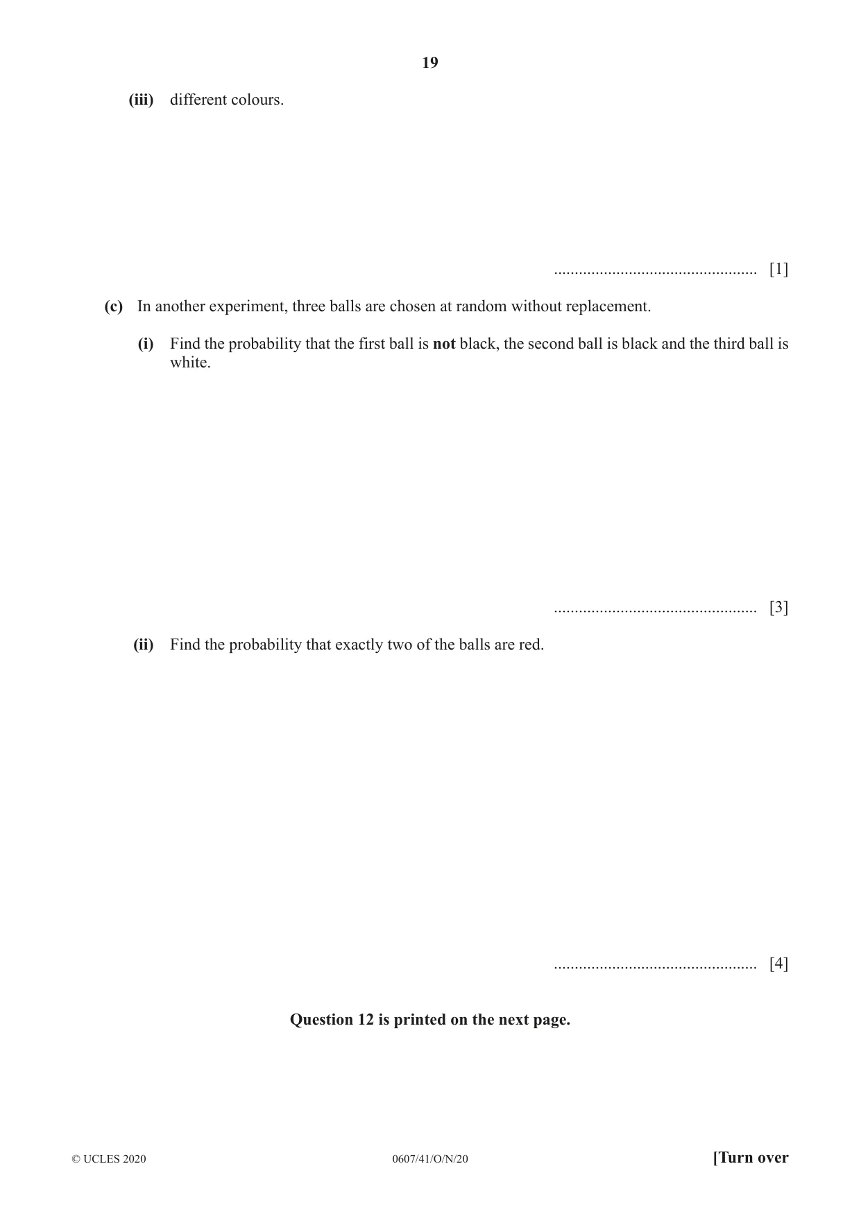 Cambridge IGCSE Mathematics - International 0607 2020 Oct/Nov Paper 4 · Variant 1 question paper, page 19 of 20