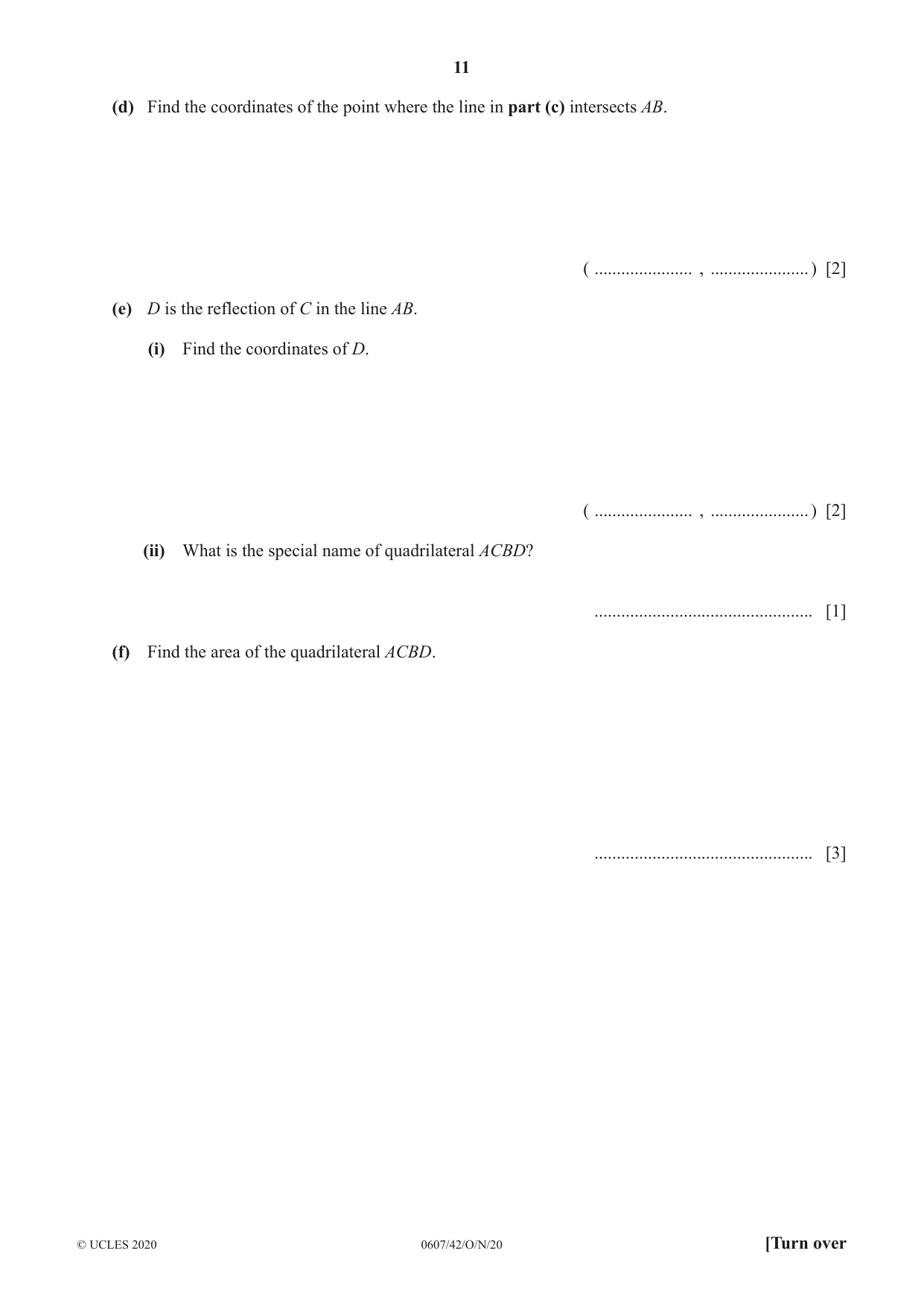 Cambridge IGCSE Mathematics - International 0607 2020 Oct/Nov Paper 4 · Variant 2 question paper, page 11 of 20