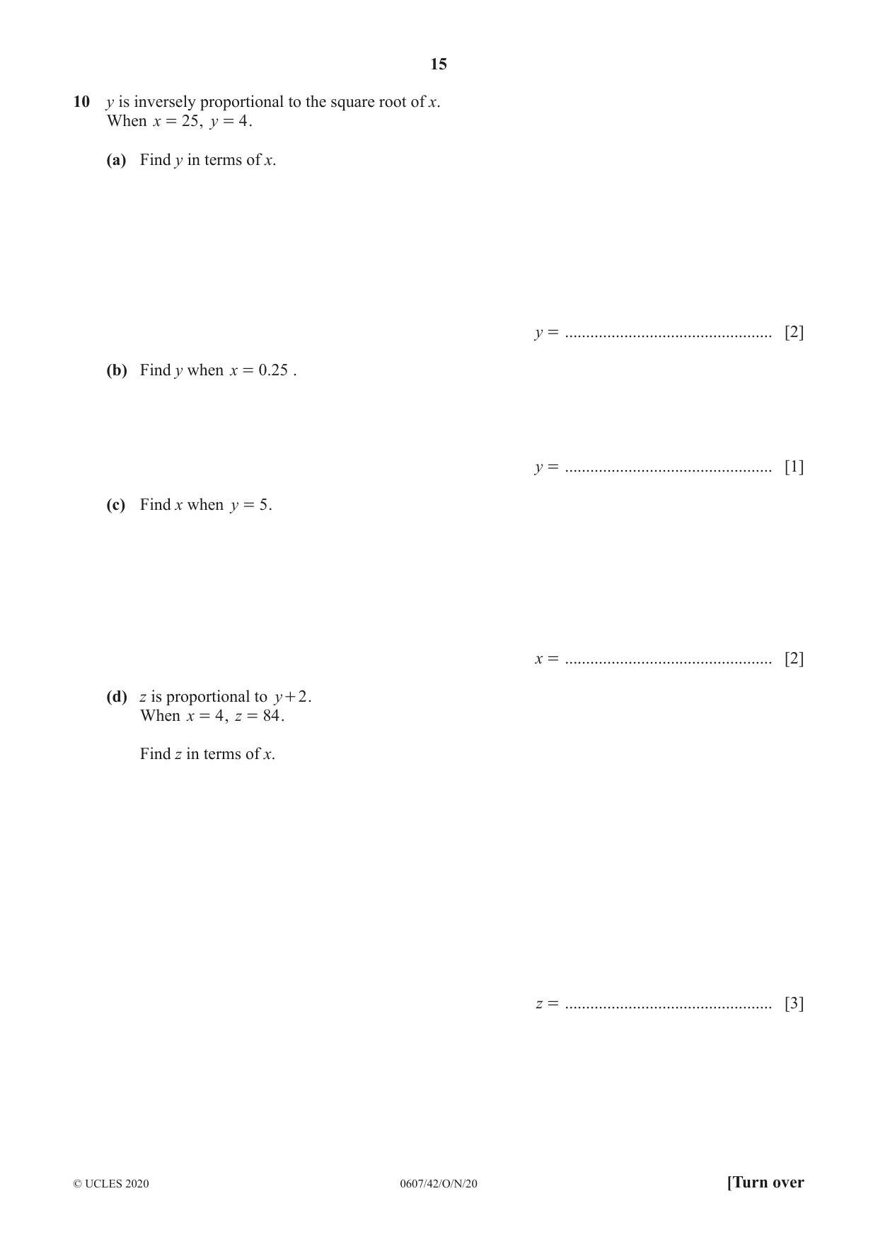 Cambridge IGCSE Mathematics - International 0607 2020 Oct/Nov Paper 4 · Variant 2 question paper, page 15 of 20
