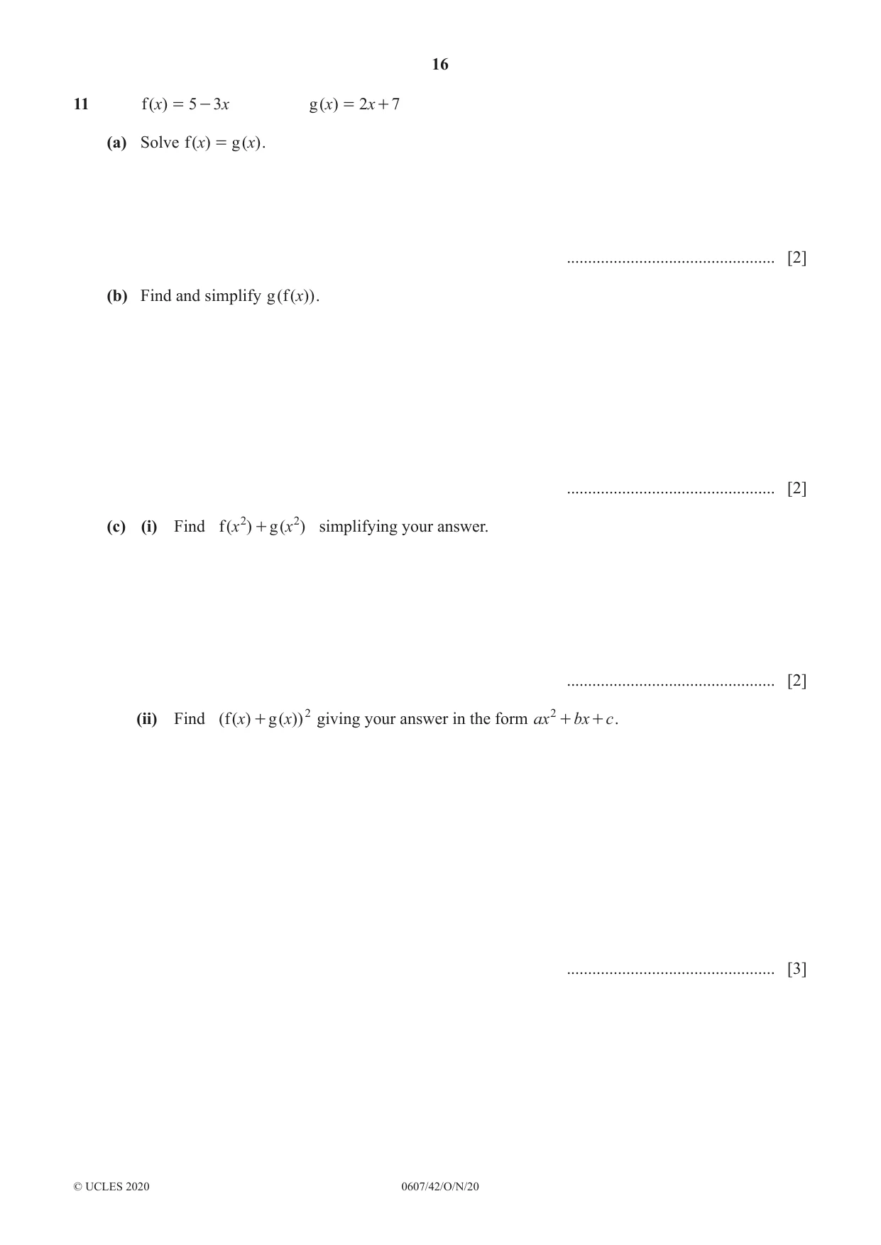 Cambridge IGCSE Mathematics - International 0607 2020 Oct/Nov Paper 4 · Variant 2 question paper, page 16 of 20