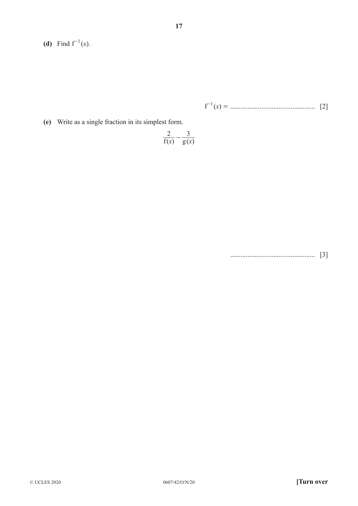 Cambridge IGCSE Mathematics - International 0607 2020 Oct/Nov Paper 4 · Variant 2 question paper, page 17 of 20