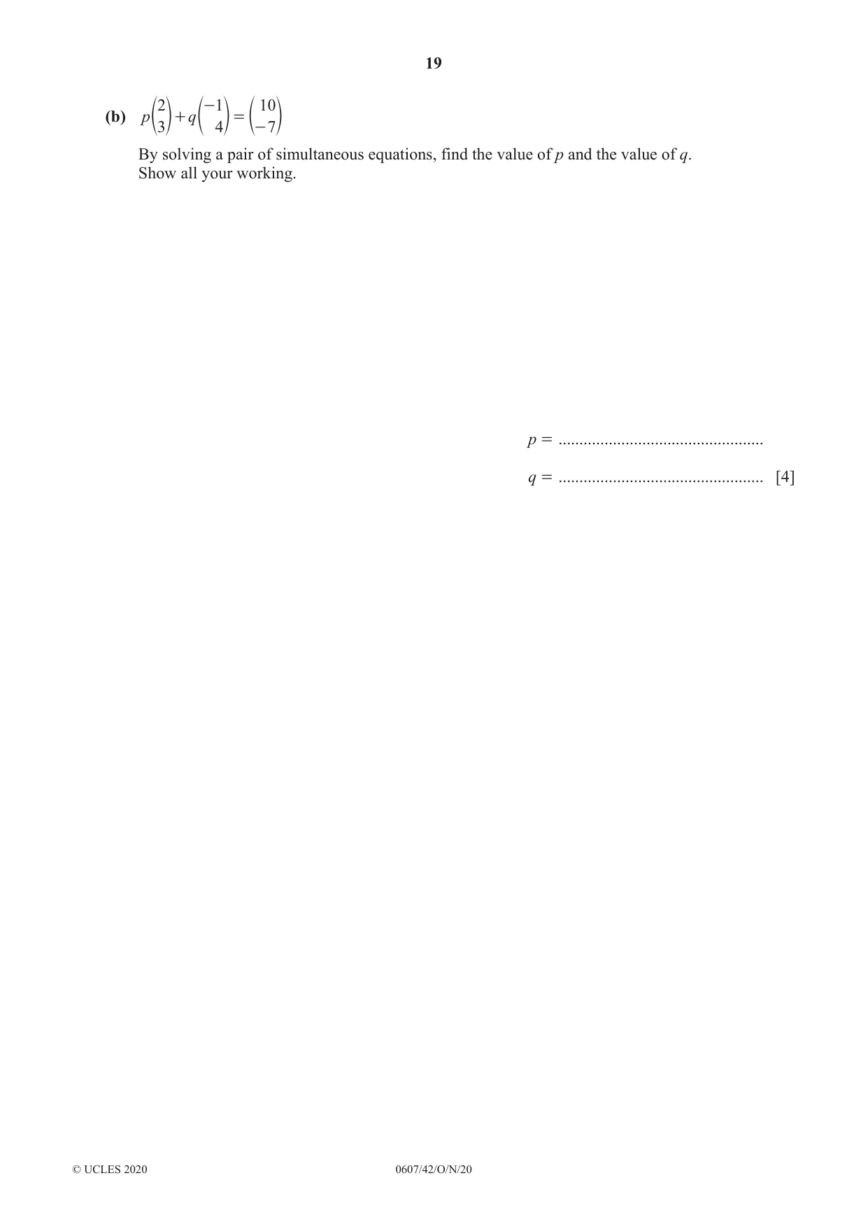 Cambridge IGCSE Mathematics - International 0607 2020 Oct/Nov Paper 4 · Variant 2 question paper, page 19 of 20