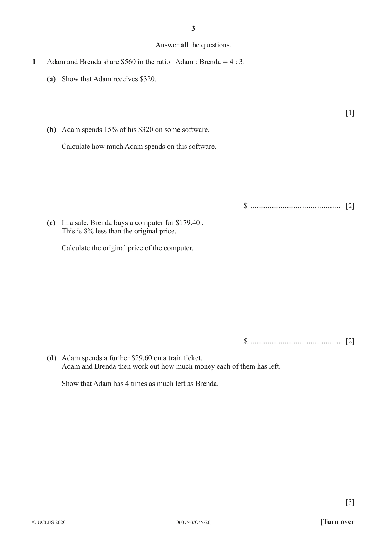 Cambridge IGCSE Mathematics - International 0607 2020 Oct/Nov Paper 4 · Variant 3 question paper, page 3 of 20