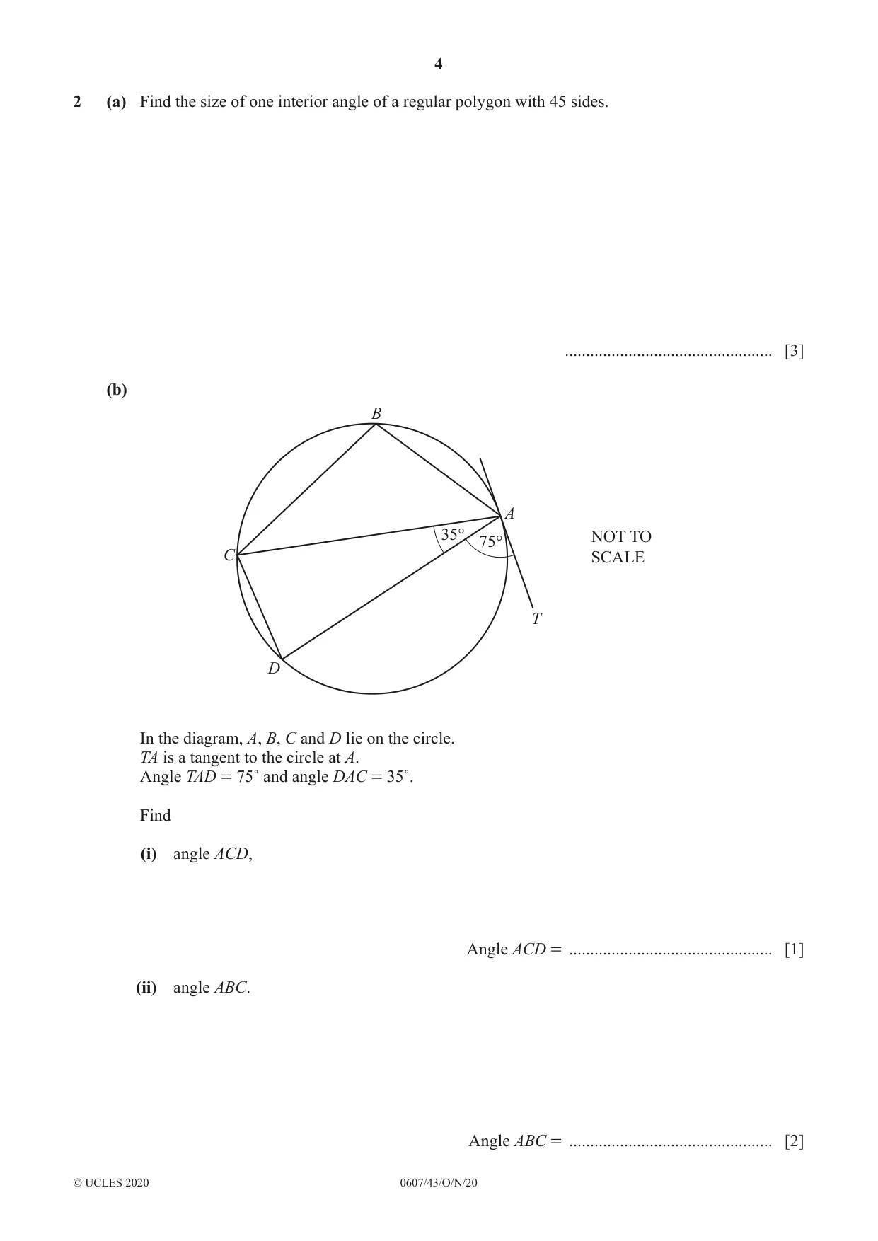 Cambridge IGCSE Mathematics - International 0607 2020 Oct/Nov Paper 4 · Variant 3 question paper, page 4 of 20