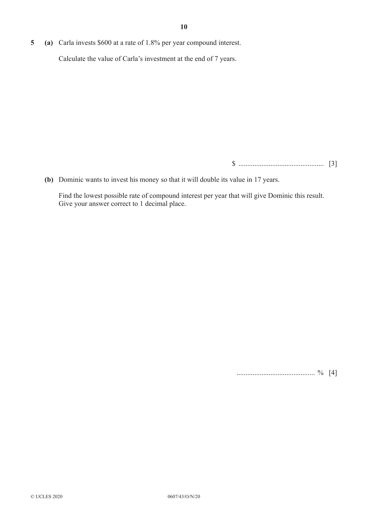 Cambridge IGCSE Mathematics - International 0607 2020 Oct/Nov Paper 4 · Variant 3 question paper, page 10 of 20