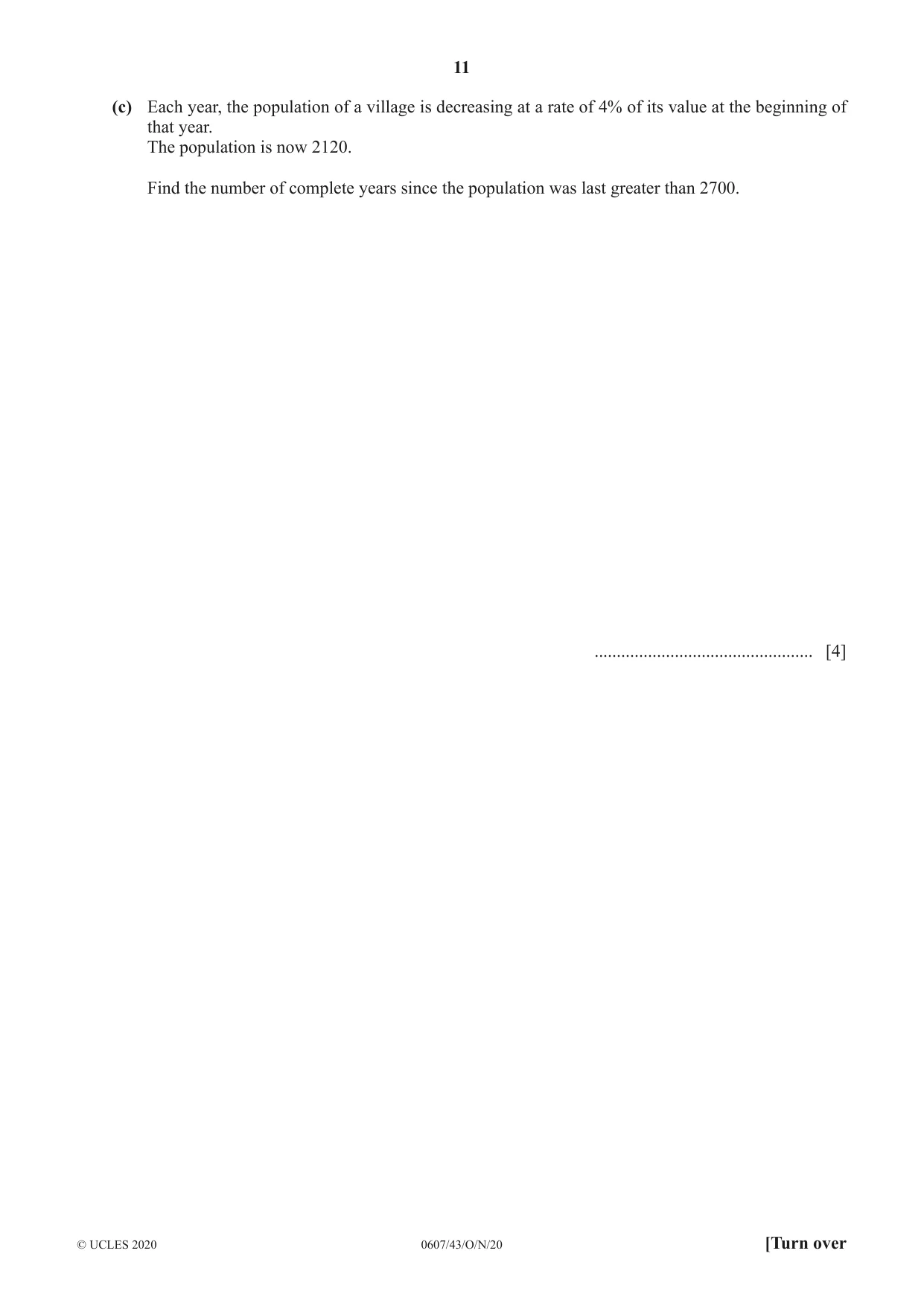Cambridge IGCSE Mathematics - International 0607 2020 Oct/Nov Paper 4 · Variant 3 question paper, page 11 of 20