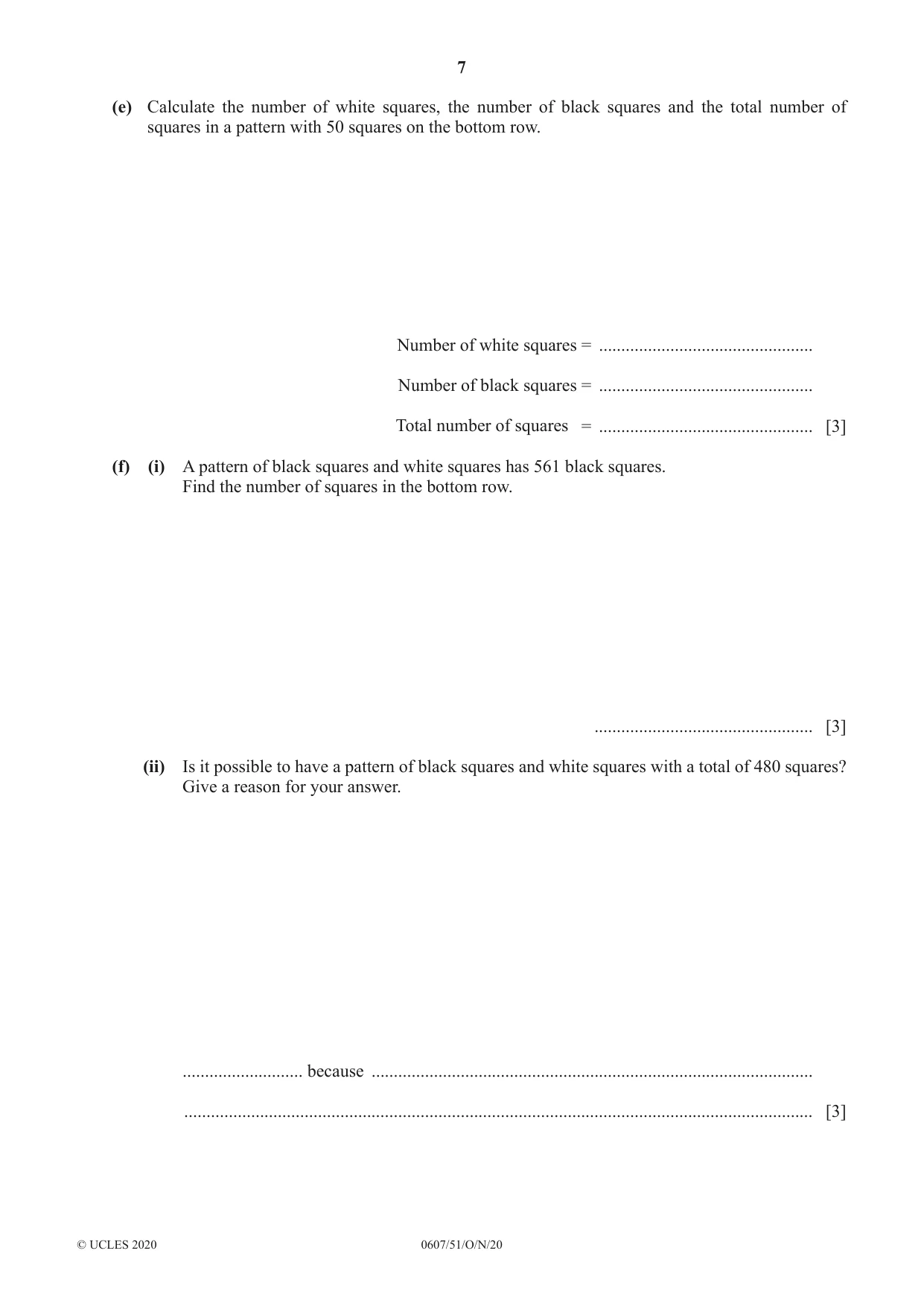 Cambridge IGCSE Mathematics - International 0607 2020 Oct/Nov Paper 5 · Variant 1 question paper, page 7 of 8